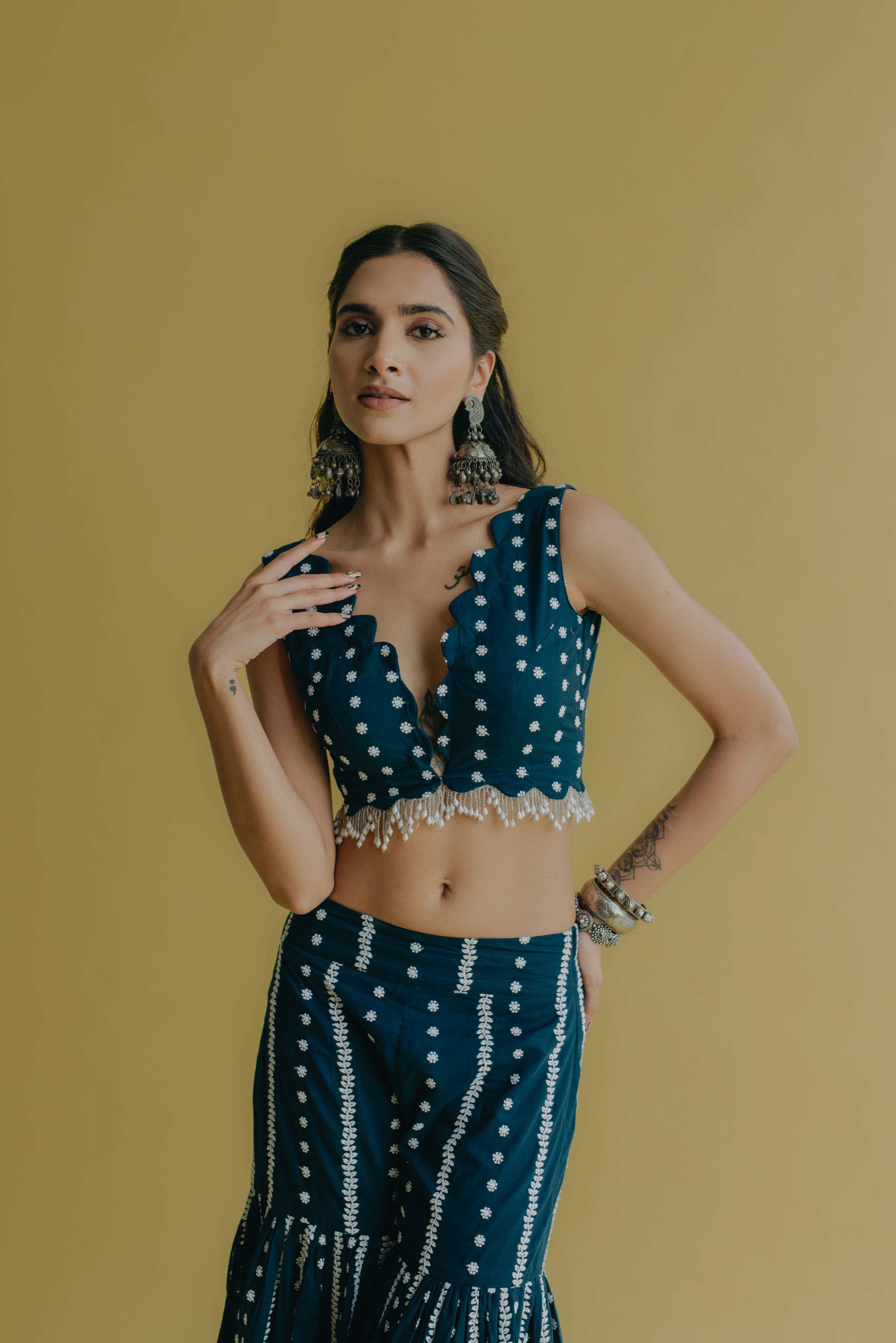 Inaya Royal Blue Embroidered Cotton Blouse