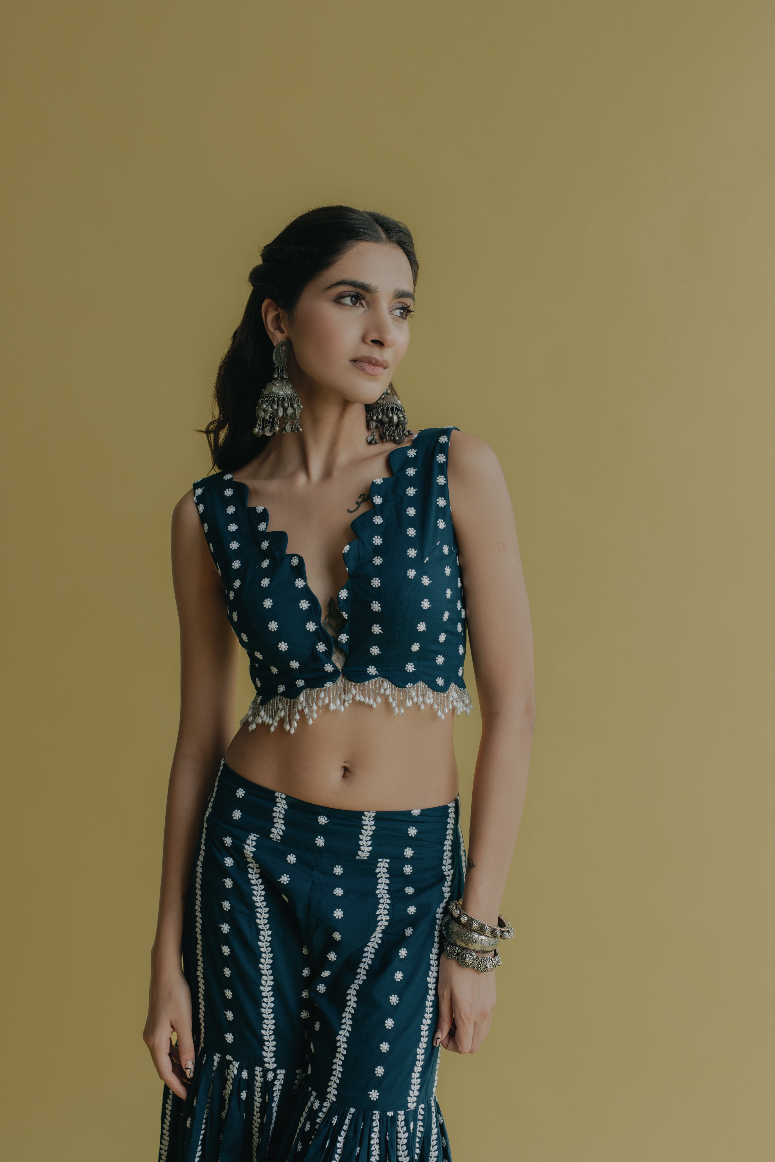 Inaya Royal Blue Embroidered Cotton Blouse