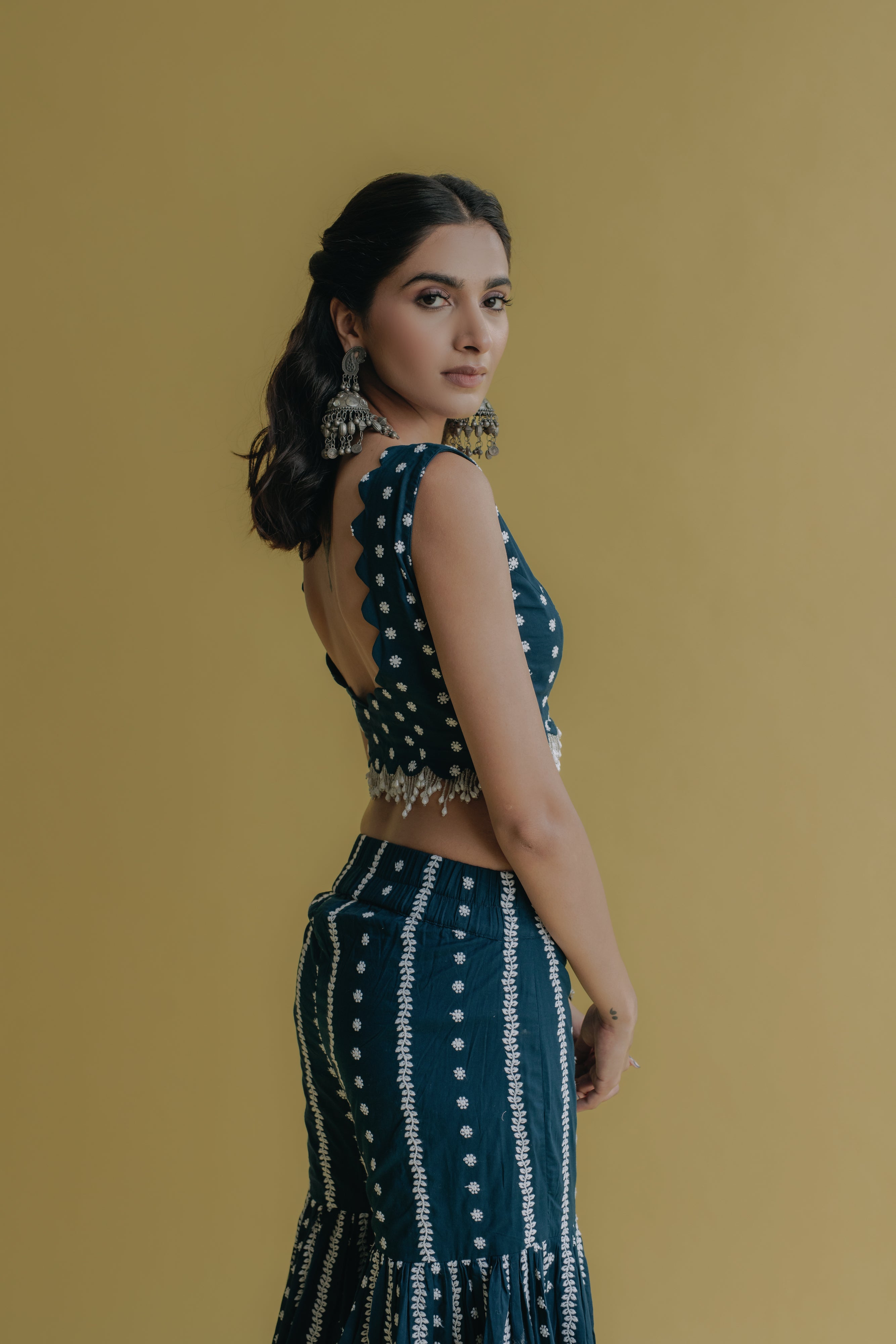 Inaya Royal Blue Embroidered Cotton Blouse