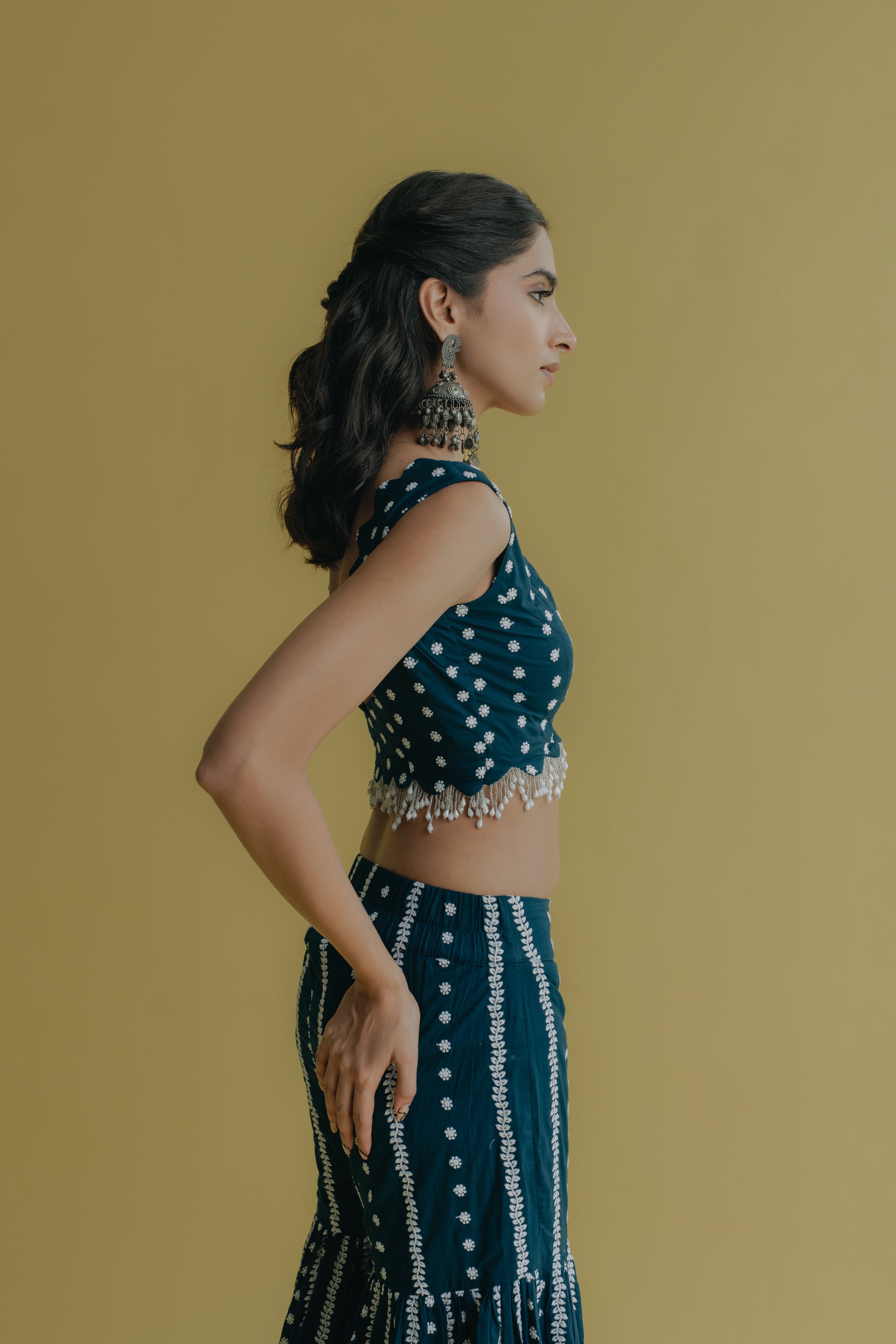 Inaya Royal Blue Embroidered Cotton Blouse