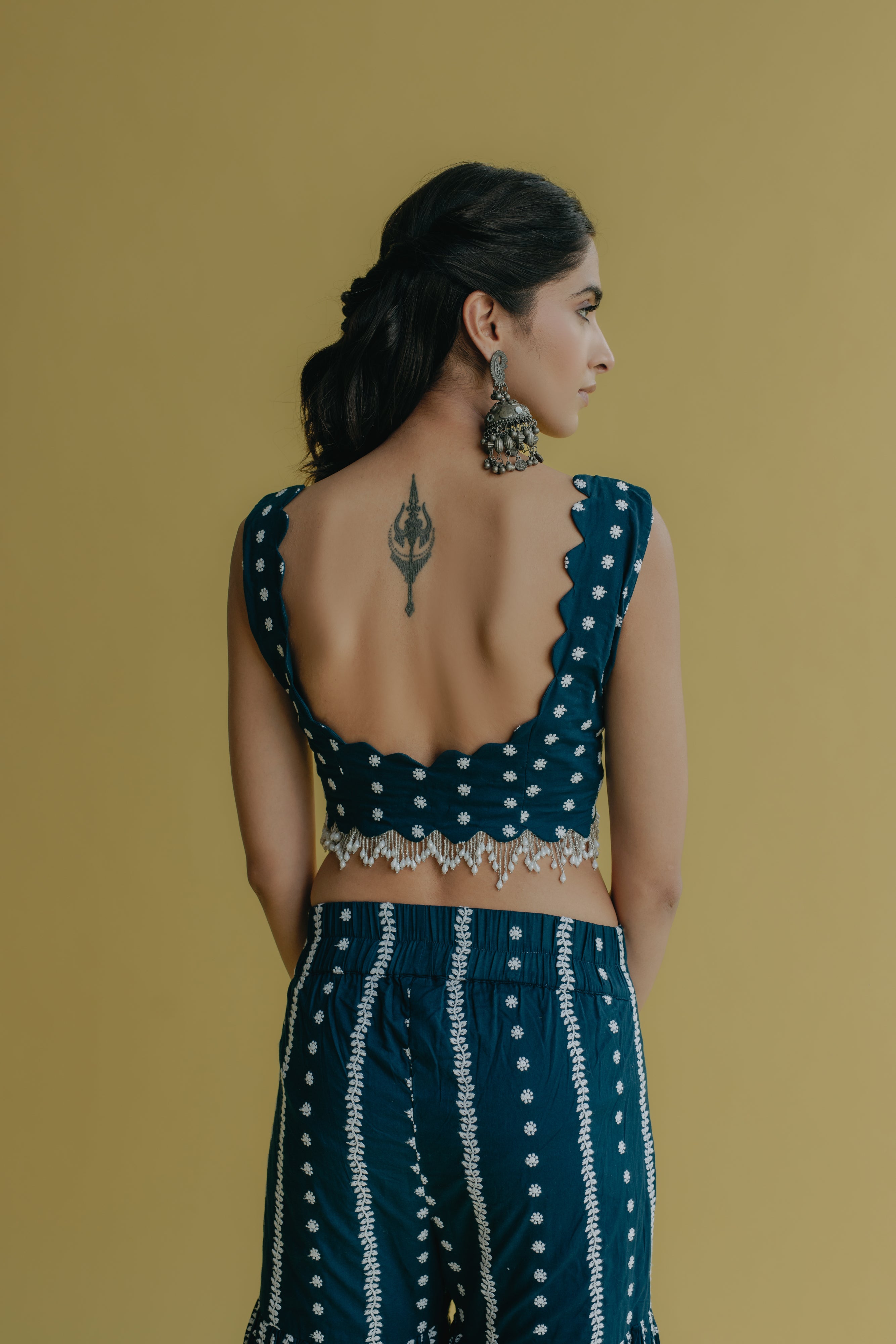 Inaya Royal Blue Embroidered Cotton Blouse