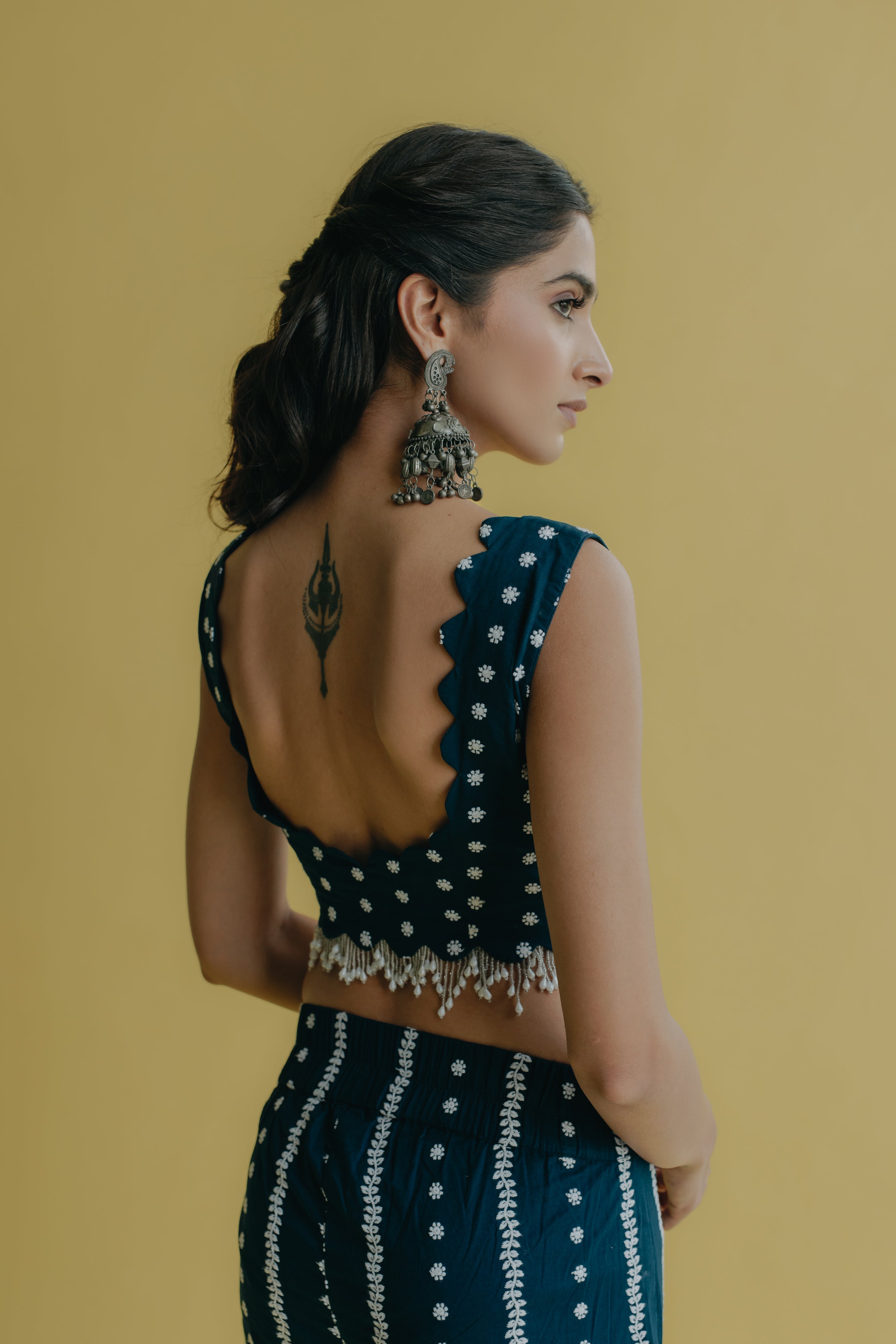 Inaya Royal Blue Embroidered Cotton Blouse