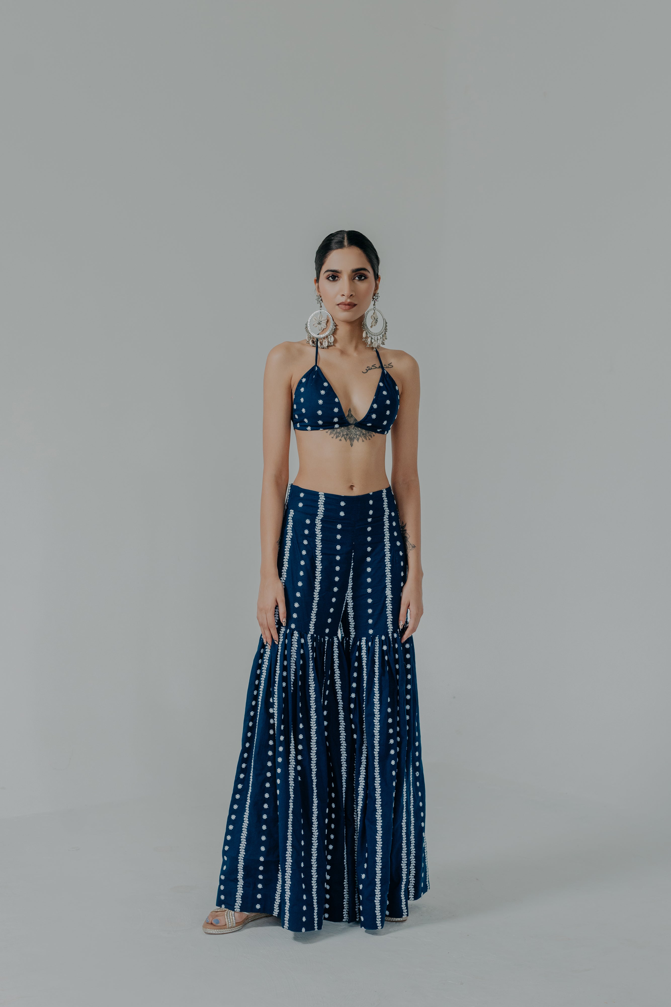 Saira Royal Blue Embroidered Cotton Blouse and Sharara Set