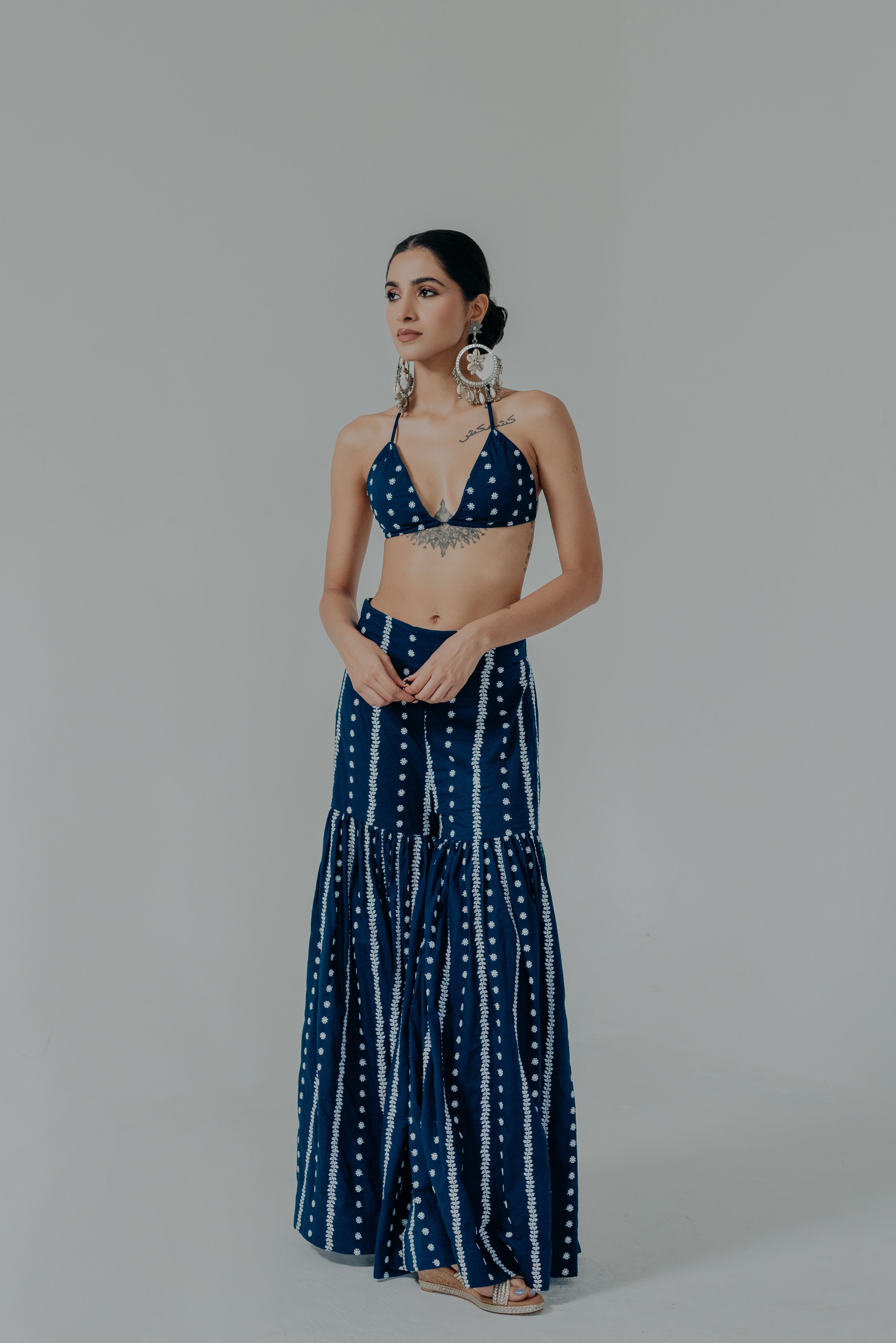 Saira Royal Blue Embroidered Cotton Blouse and Sharara Set