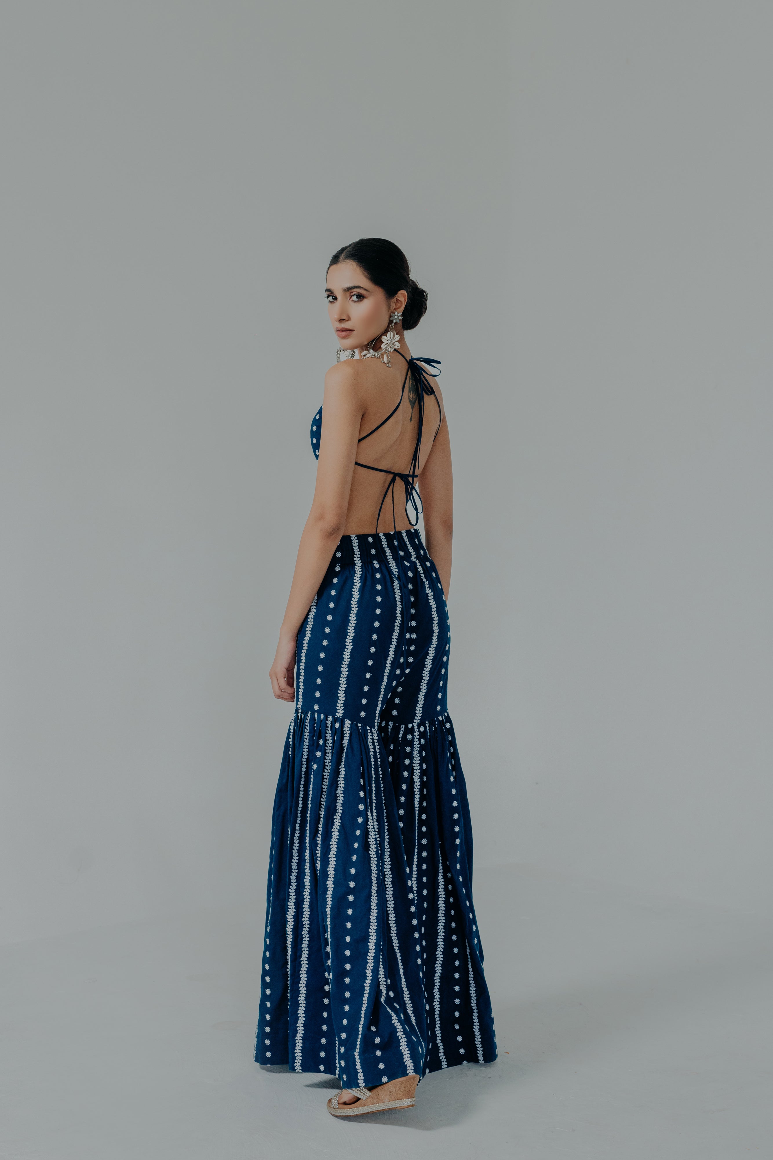 Saira Royal Blue Embroidered Cotton Blouse and Sharara Set