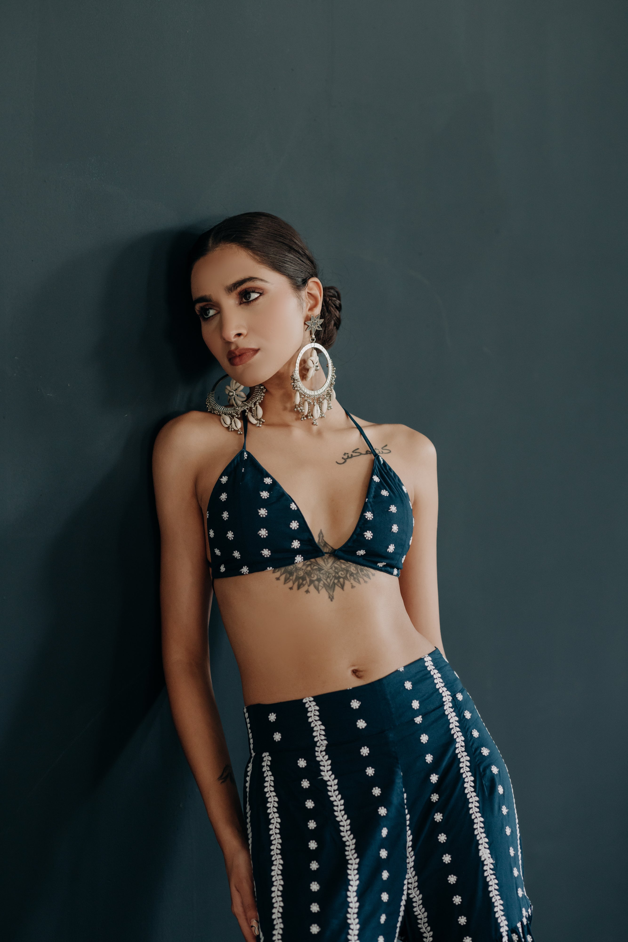 Saira Royal Blue Embroidered Cotton Blouse and Sharara Set