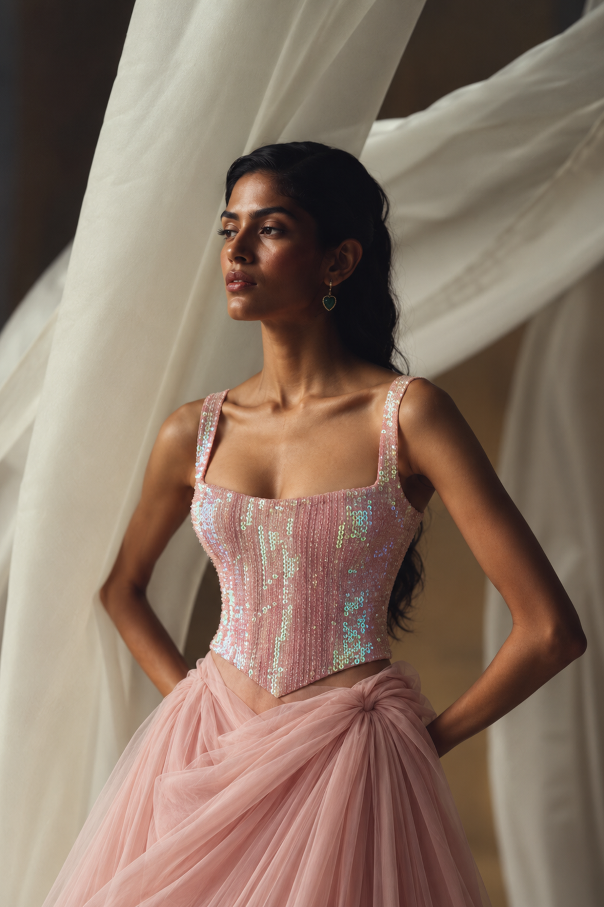 Shabnam Blush Iridescent Sequinned Corset