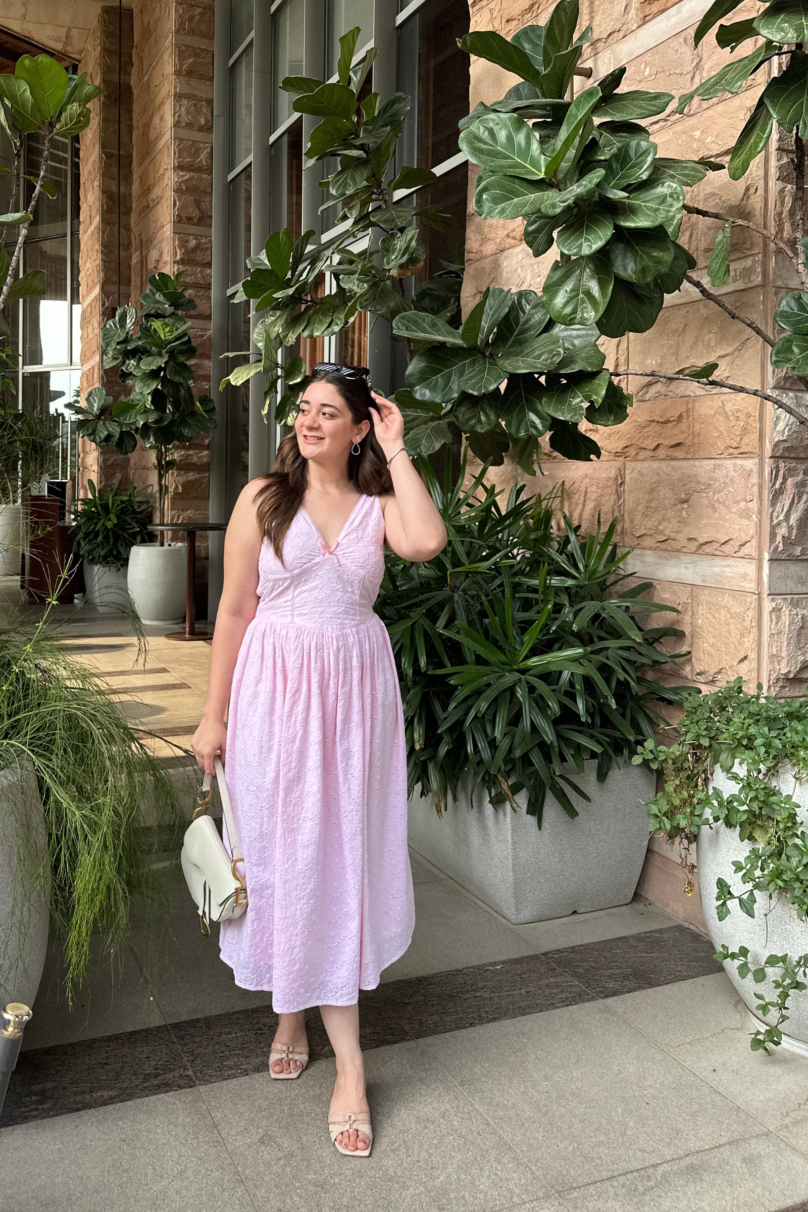 Margot Baby Pink Bow Detail A-Line Midi Dress