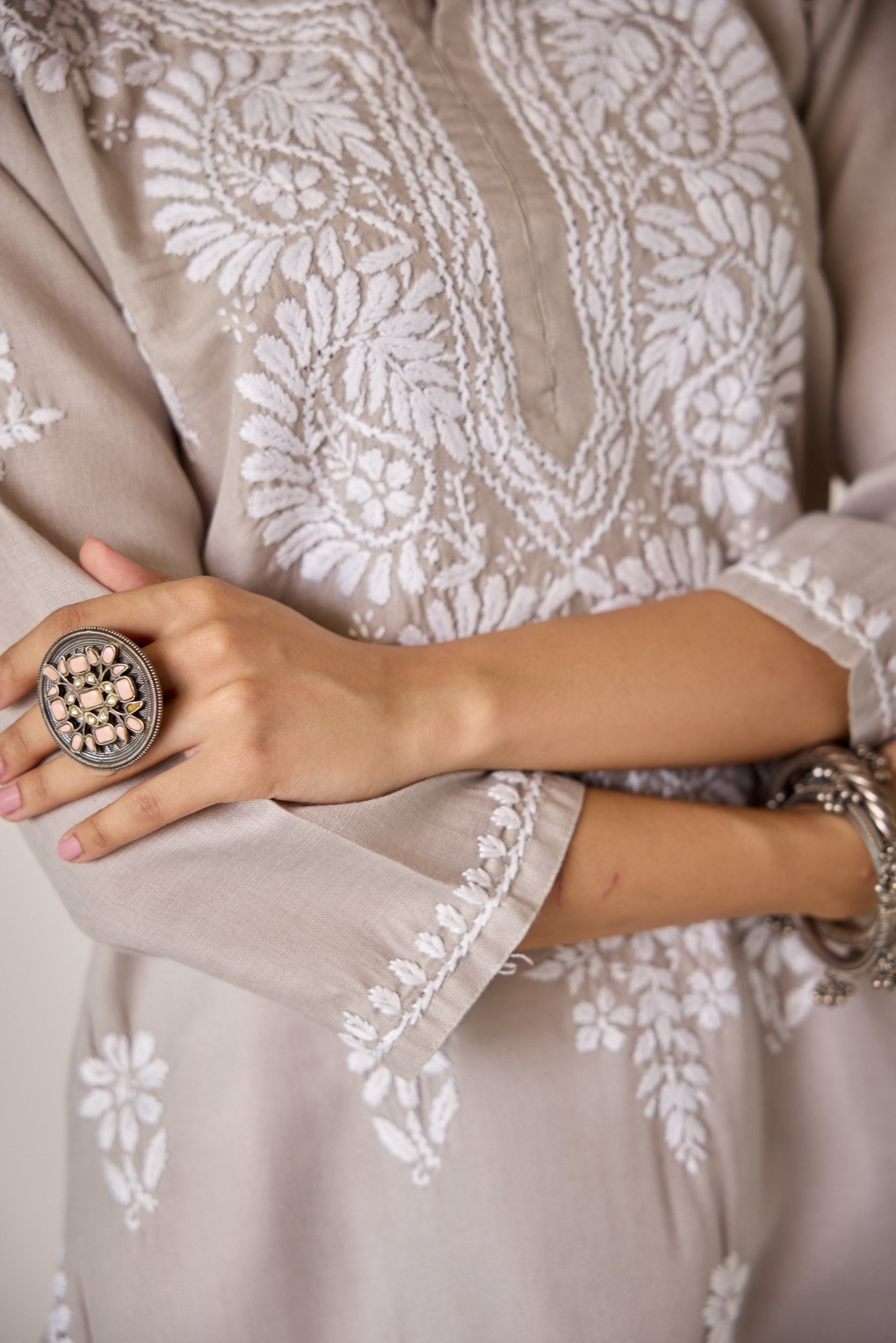 Hafsa Grey Hand Embroidered Chikankari Kurta