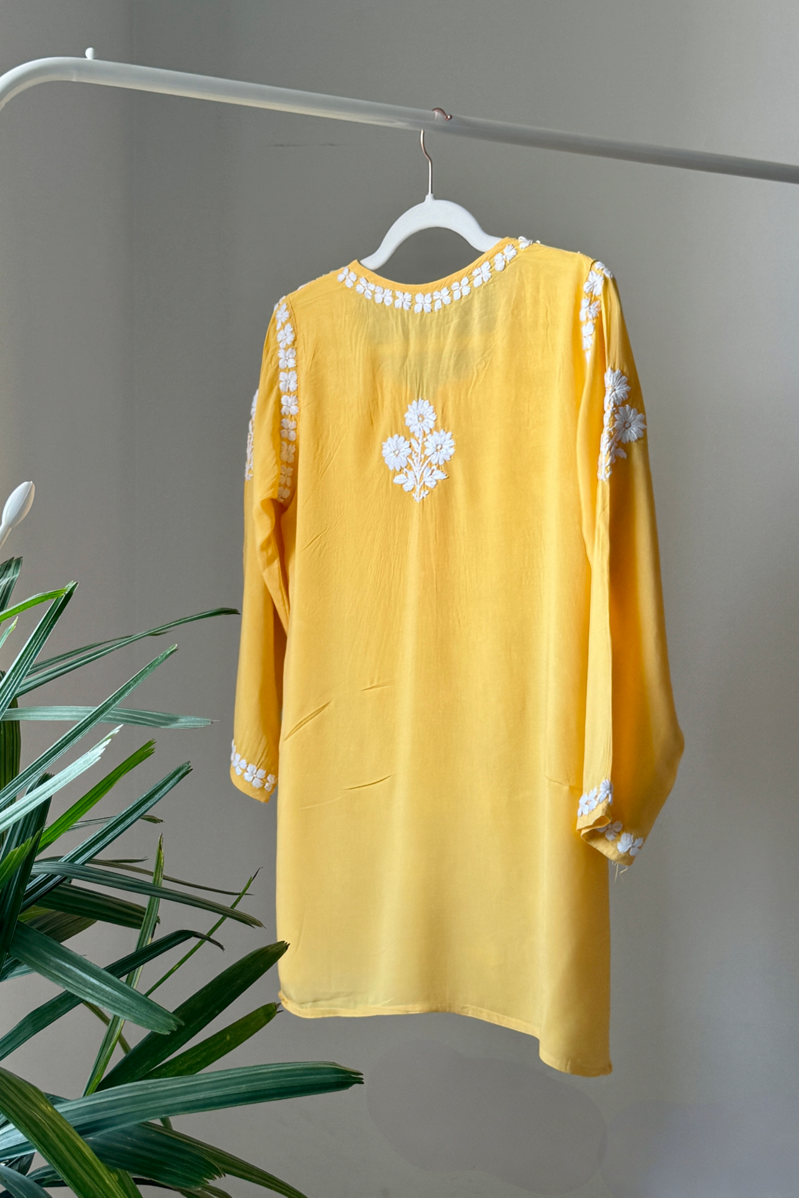Wahida Yellow Modal Hand Embroidered Short Chikankari Kurti