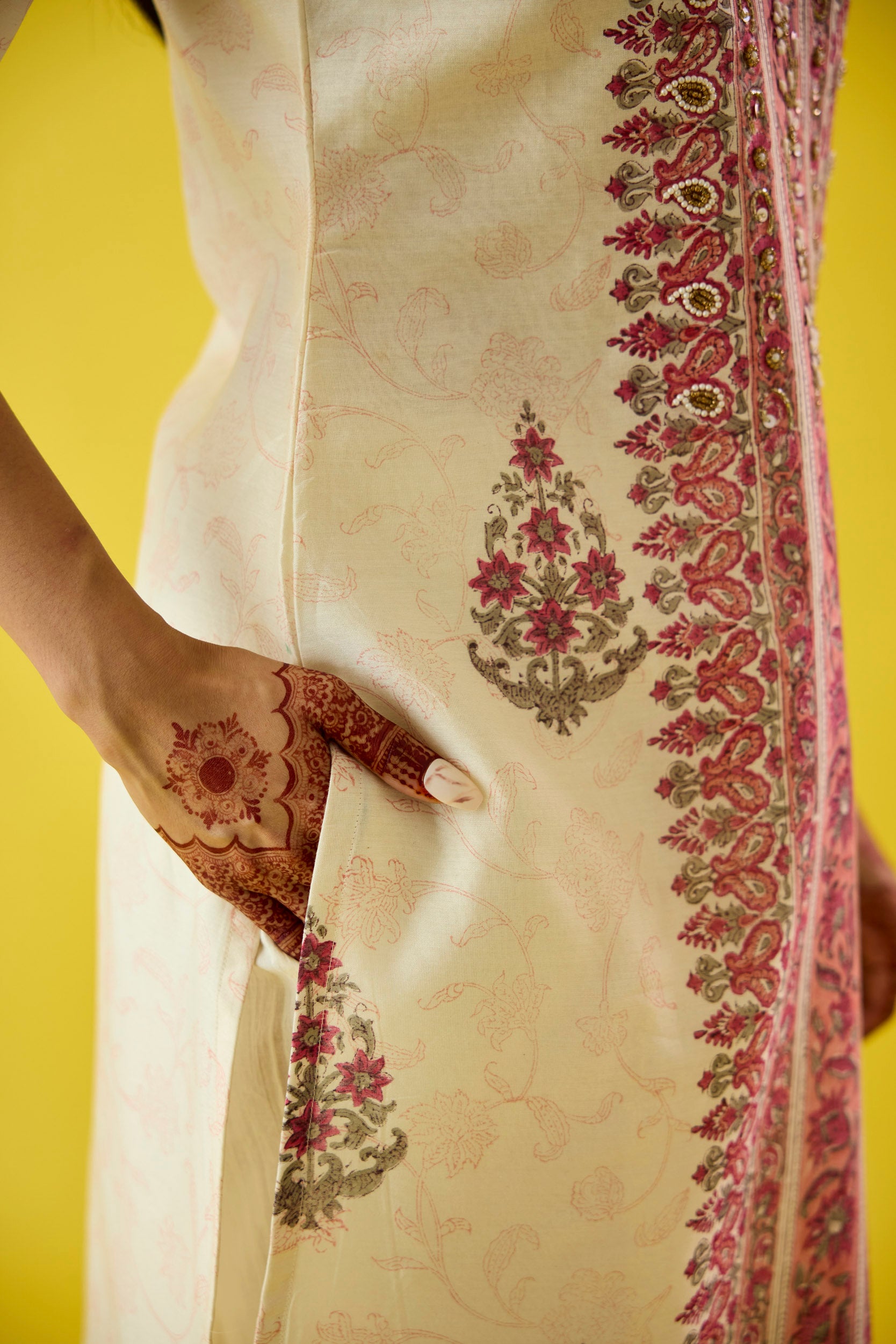 Nazaakat Pink & Off White Chanderi Hand Embellished Kurta Set