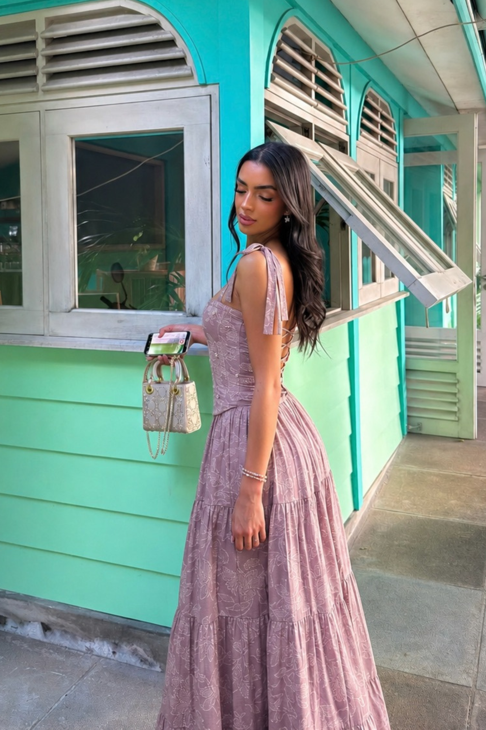 Sydney Lilac floral tiered long skirt