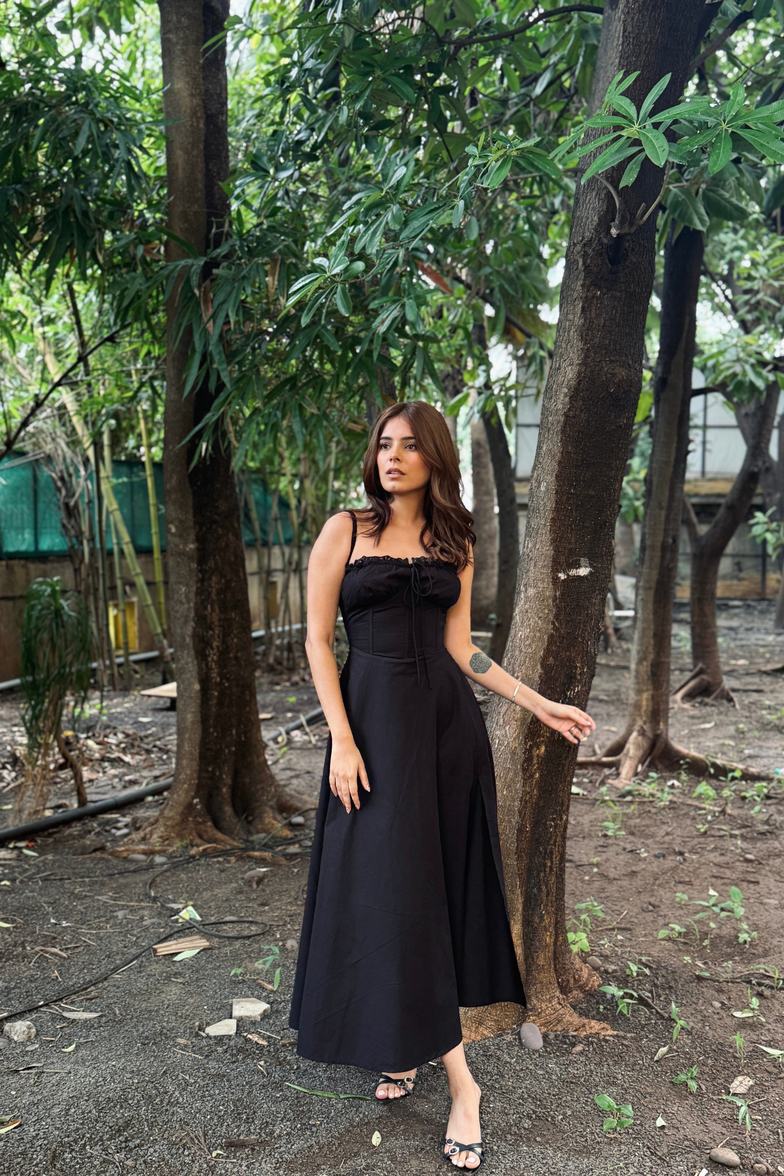 Rene Black Corset Poplin Midi Dress