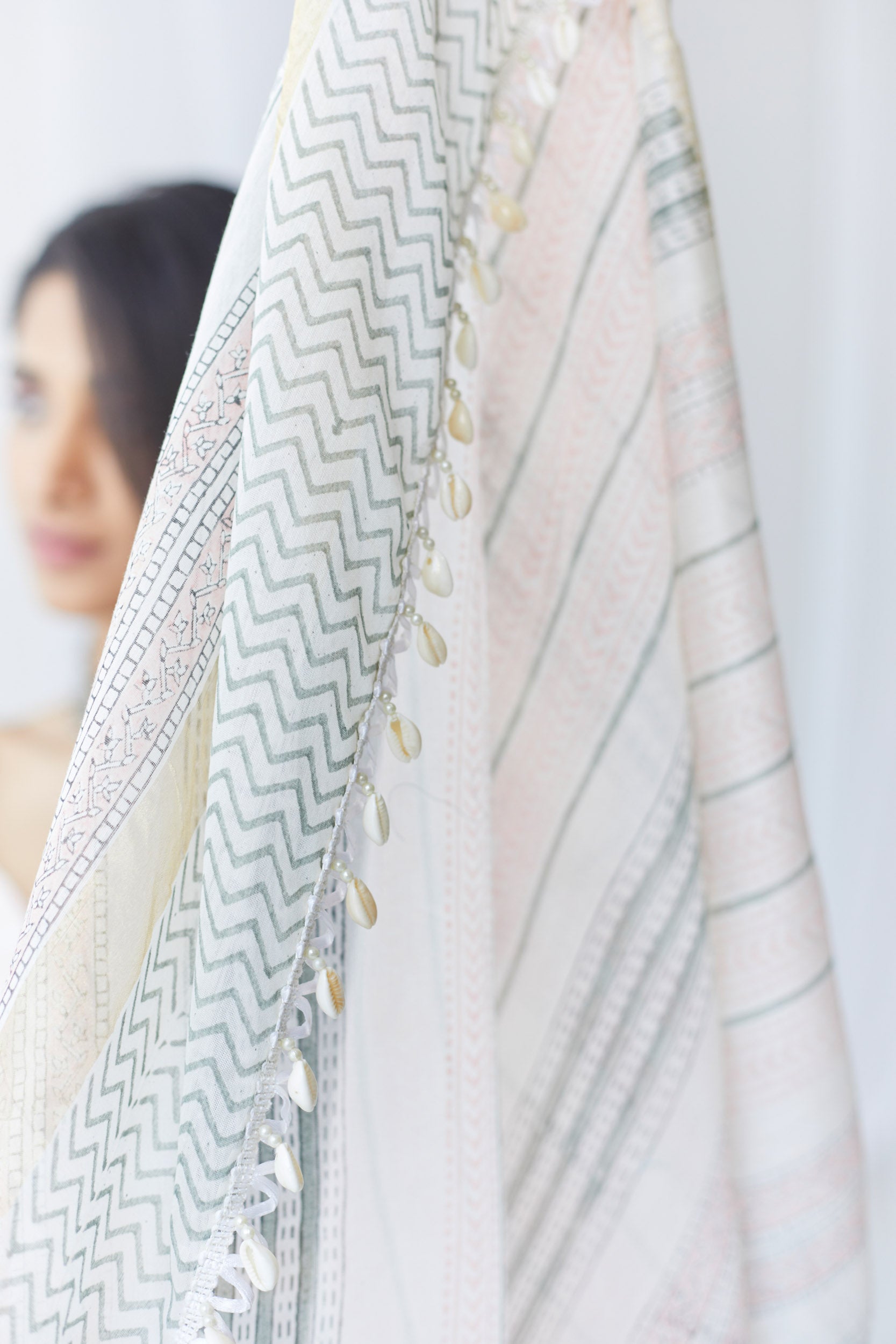 Nazma White Printed Chanderi Silk Saree
