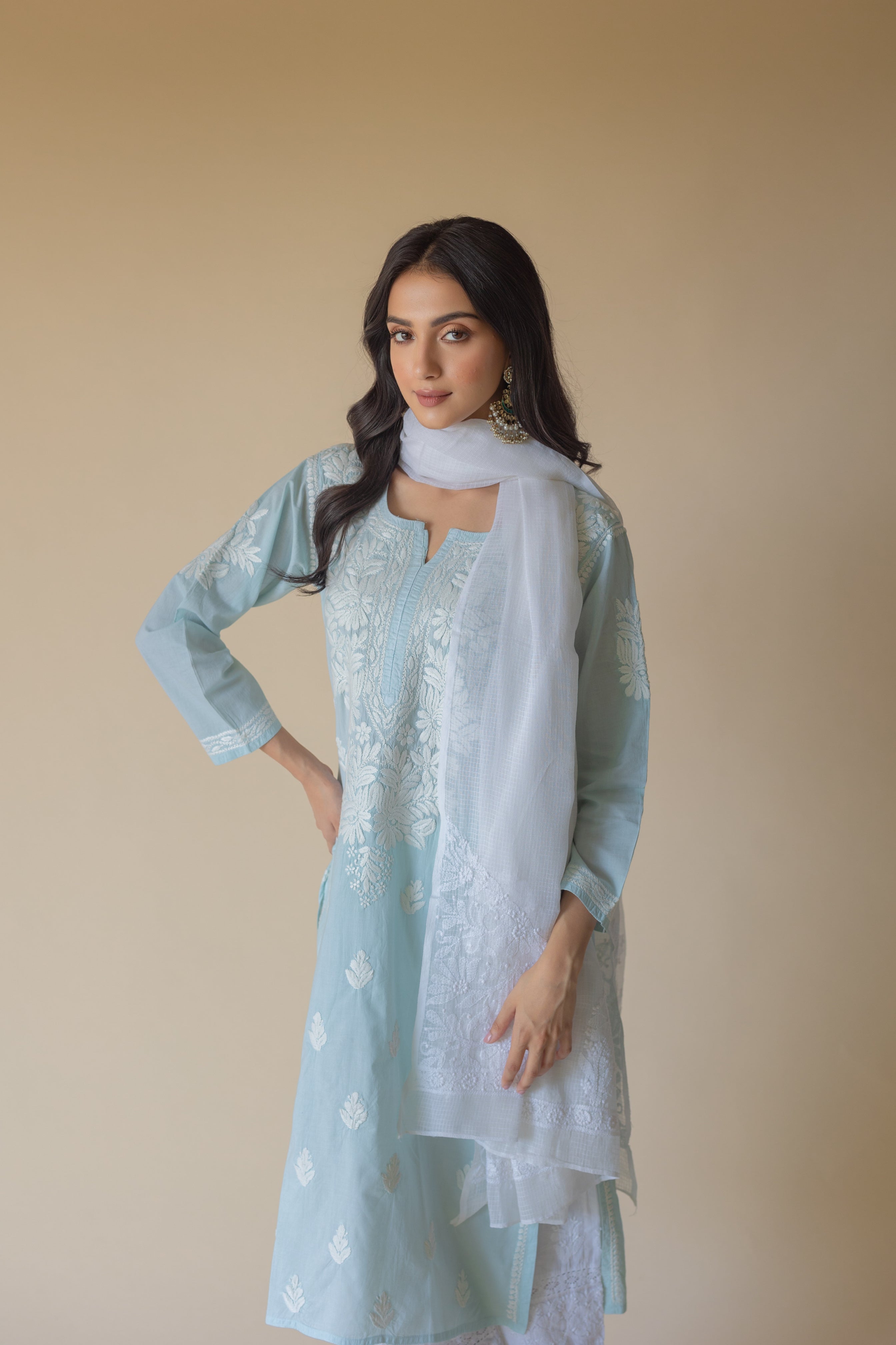 Nazma Cotton Blue Hand Embroidered Chikankari Kurta