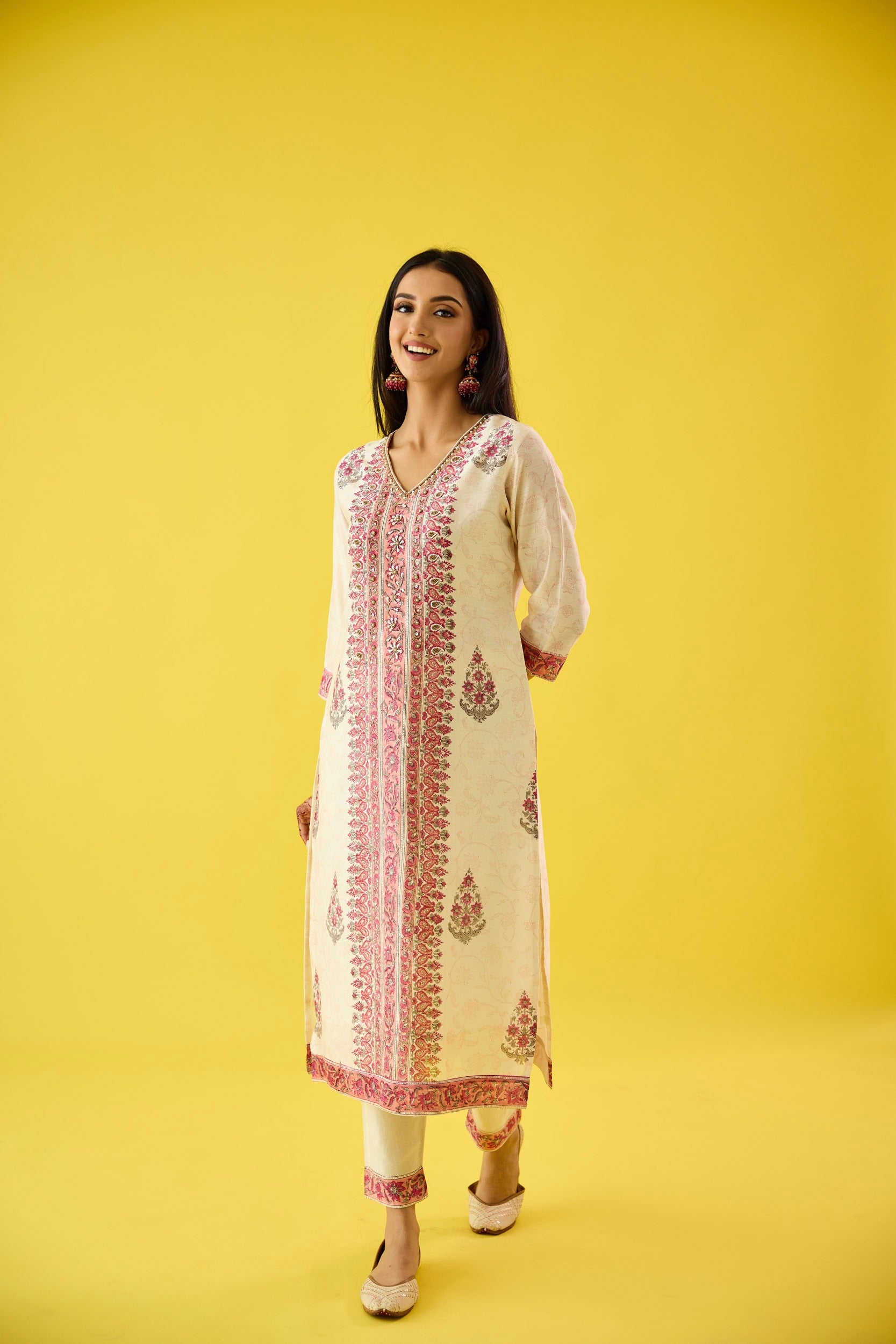 Nazaakat Pink & Off White Chanderi Hand Embellished Kurta Set