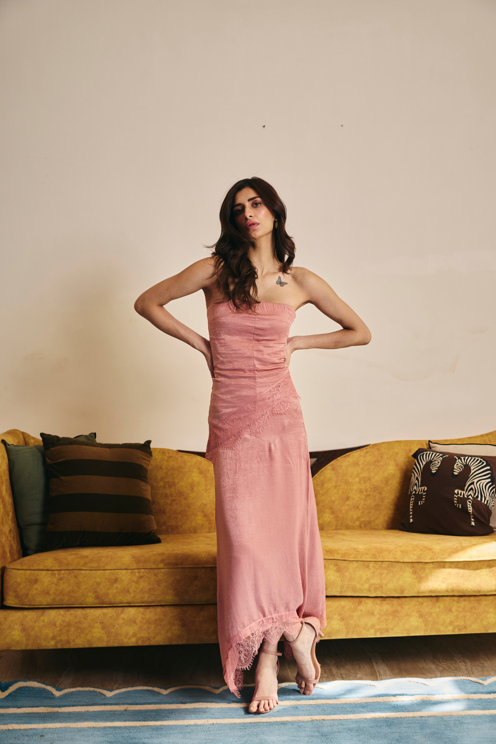 Copenhagen Dusty Pink strapless asymmetrical top