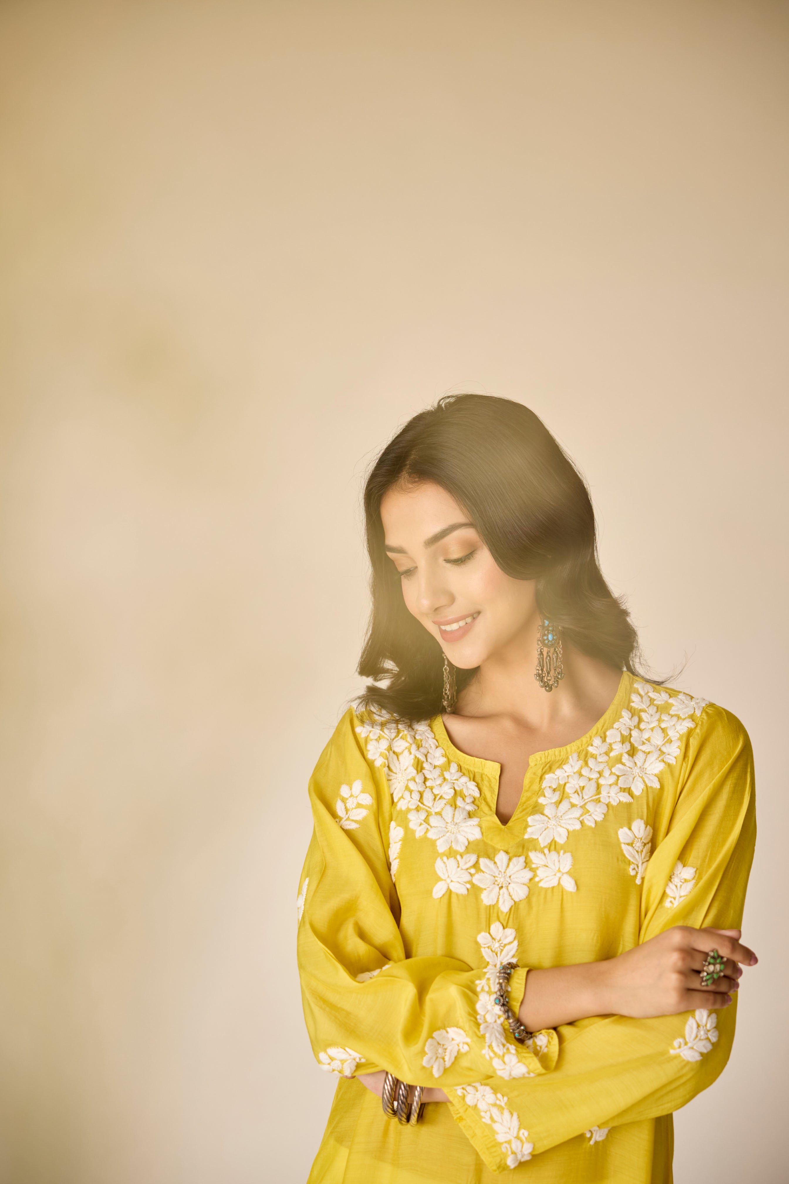 Sofiya Yellow Muslin Hand Embroidered Chikankari Kurta