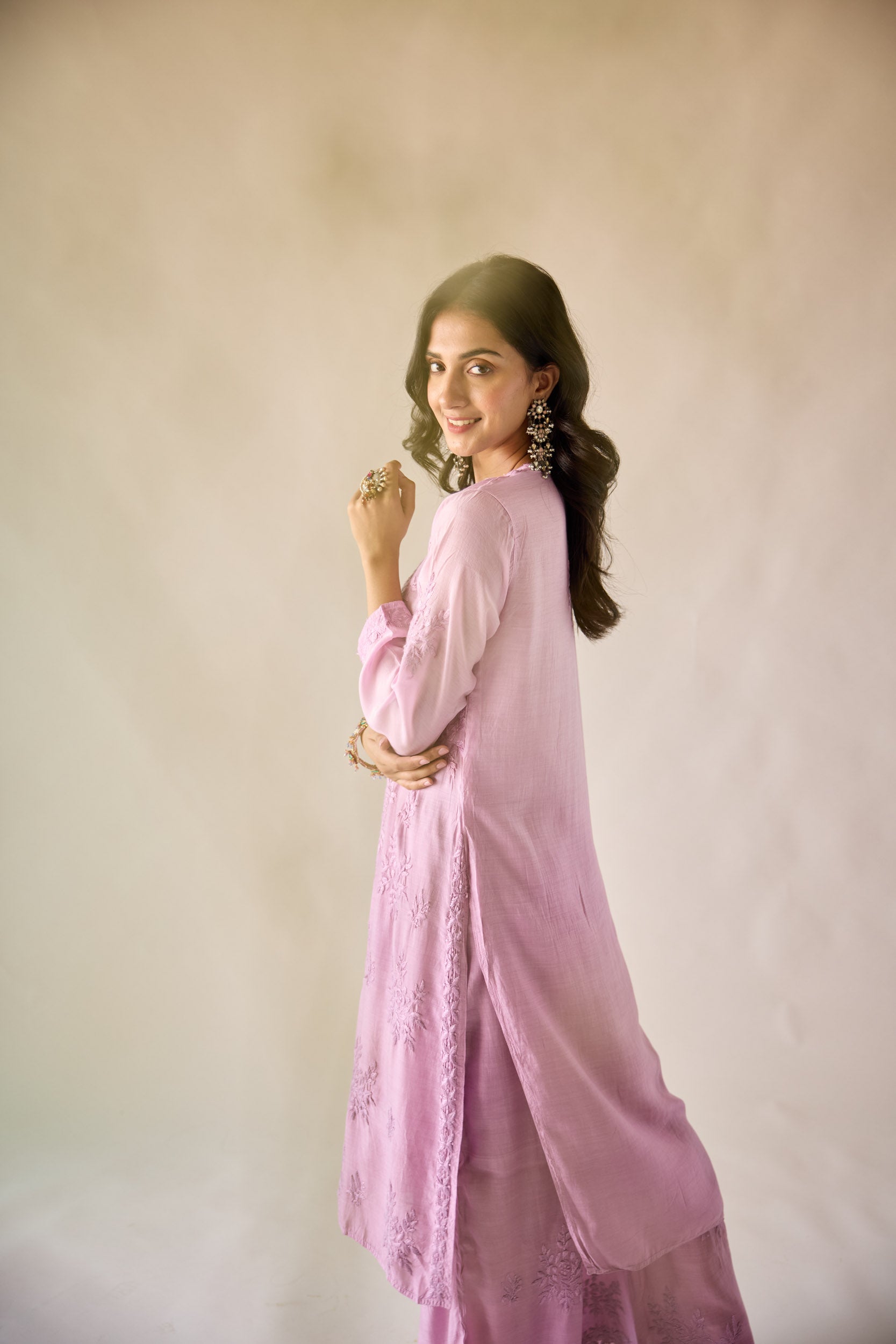 Zarina Lilac Ombre Modal Hand Embroidered Chikankari Kurta & Pant Set