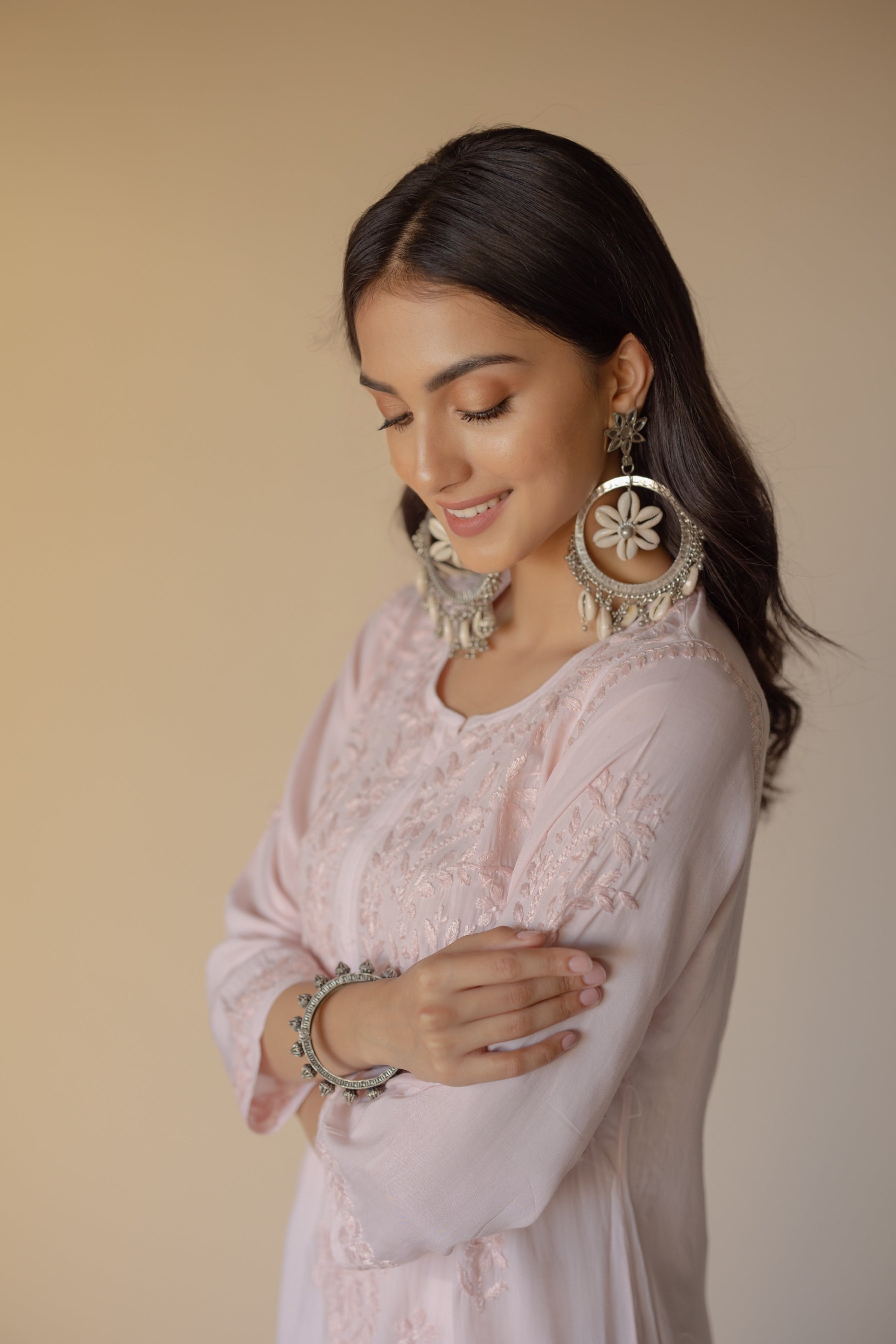 Lulu Light Peach Modal Hand Embroidered Chikankari Kurta