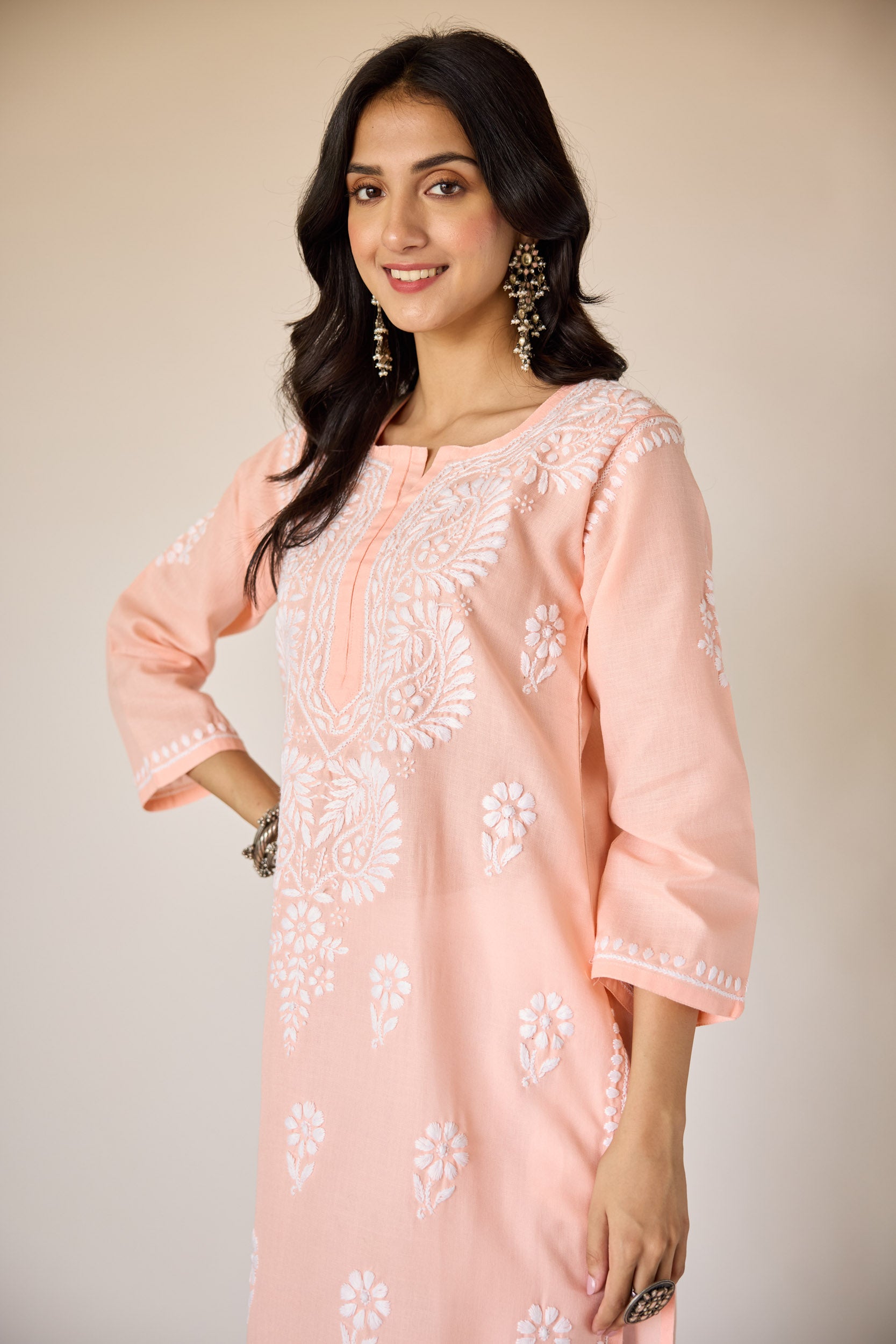Haifa Peach Hand Embroidered Chikankari Kurta