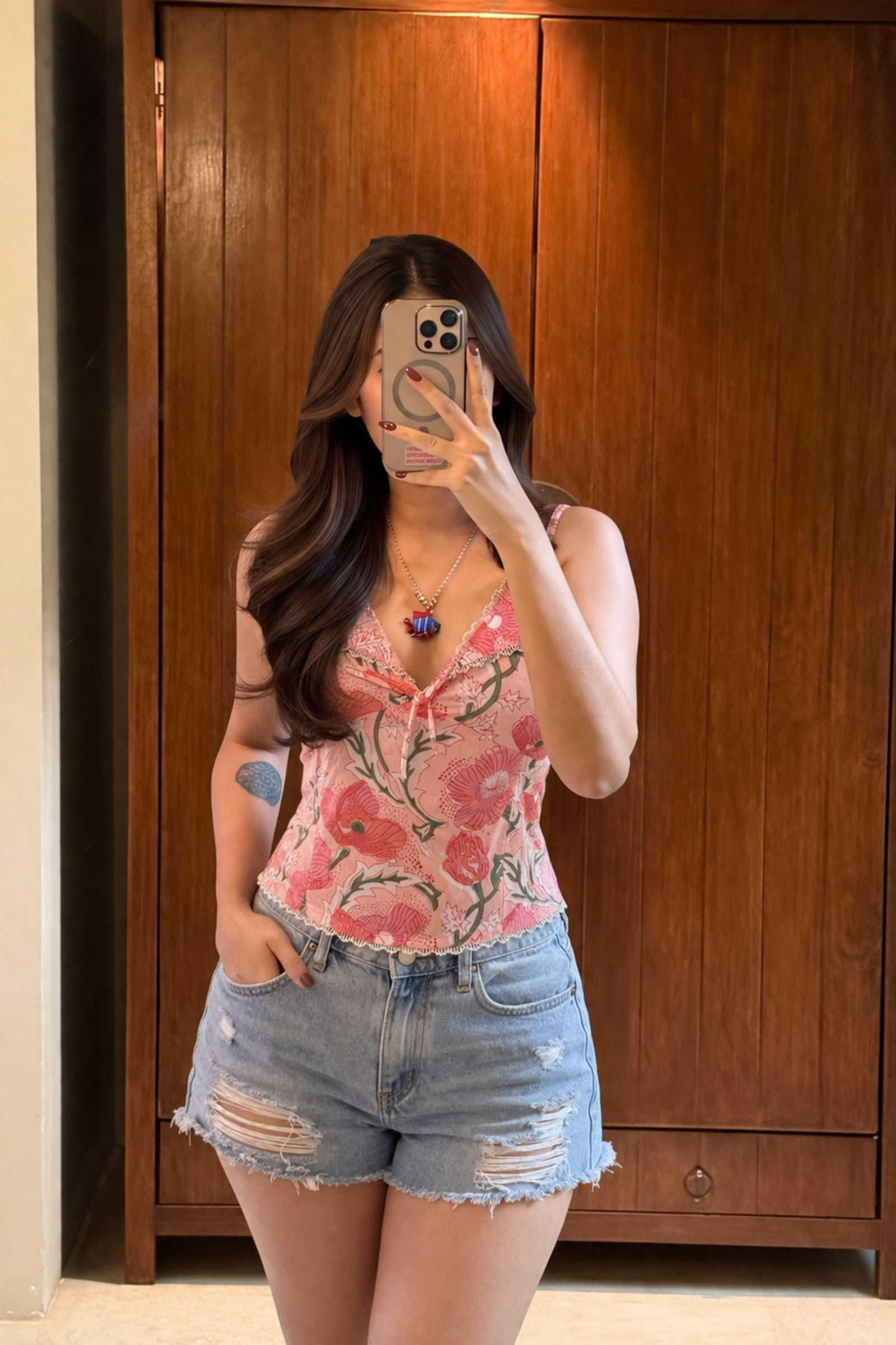 Shelly Pink Floral Sleeveless Cotton Top