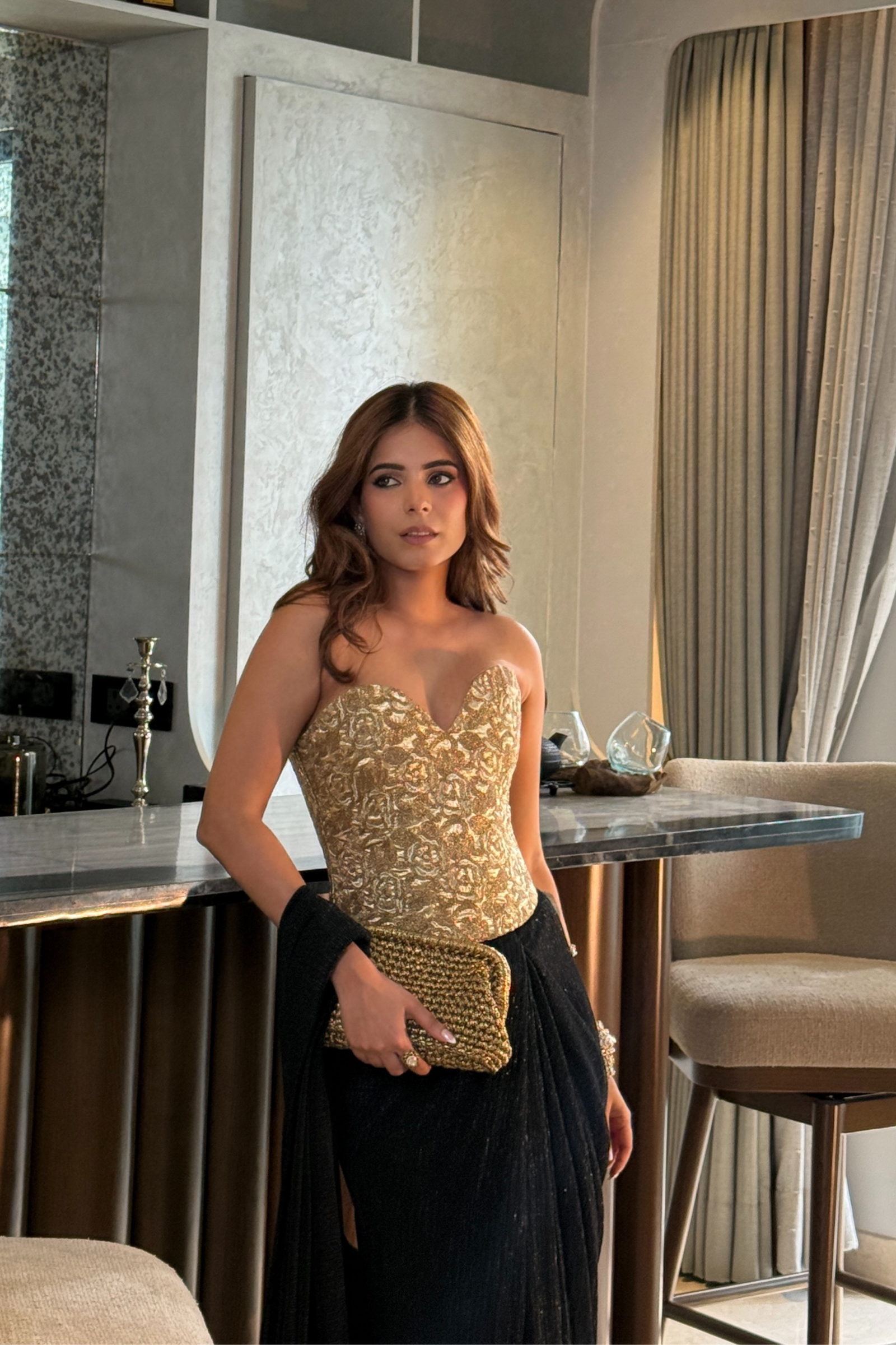 Maryam Gold Embroidered Fitted Corset