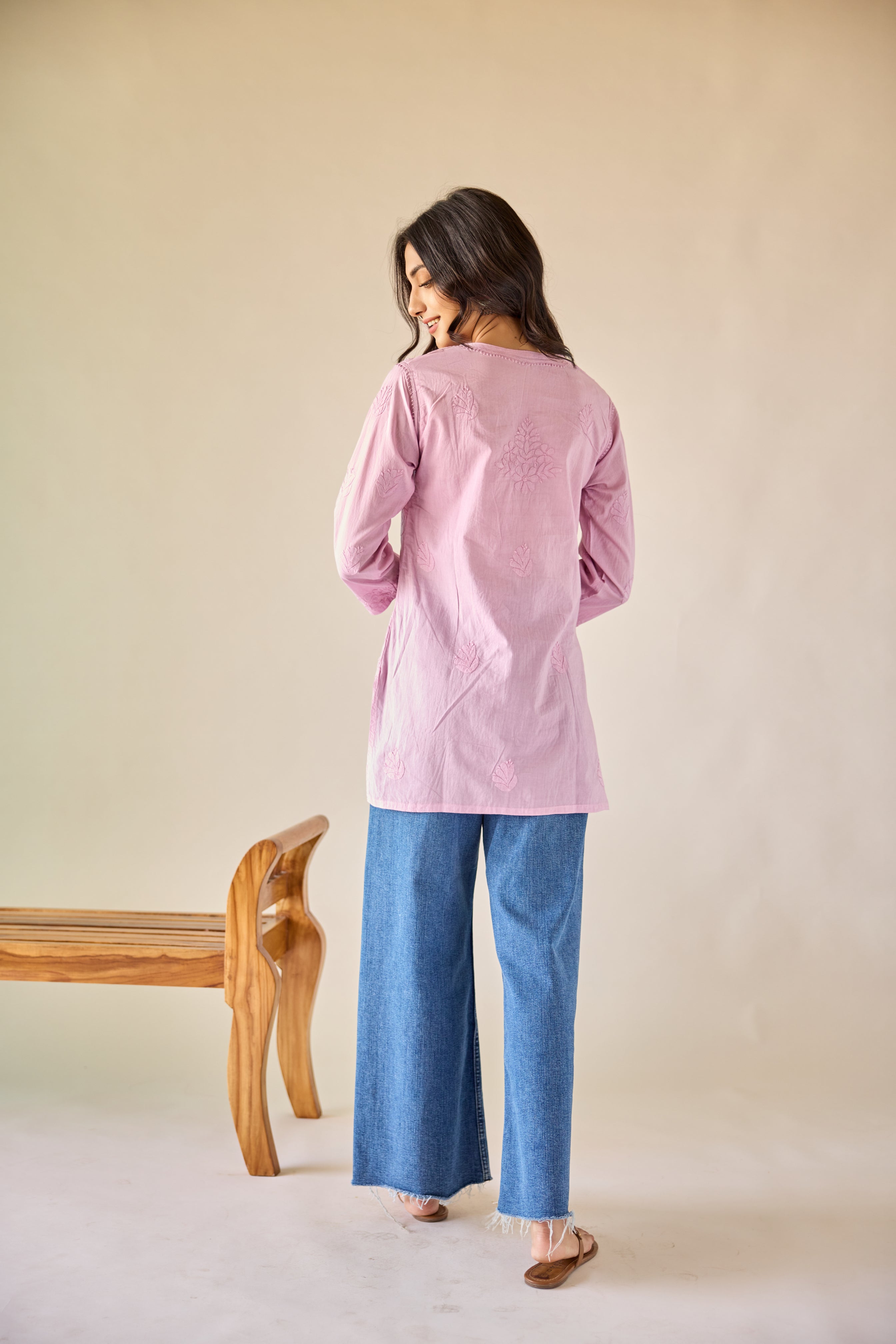 Sonam Lilac Cotton Hand Embroidered Short Chikankari Kurti