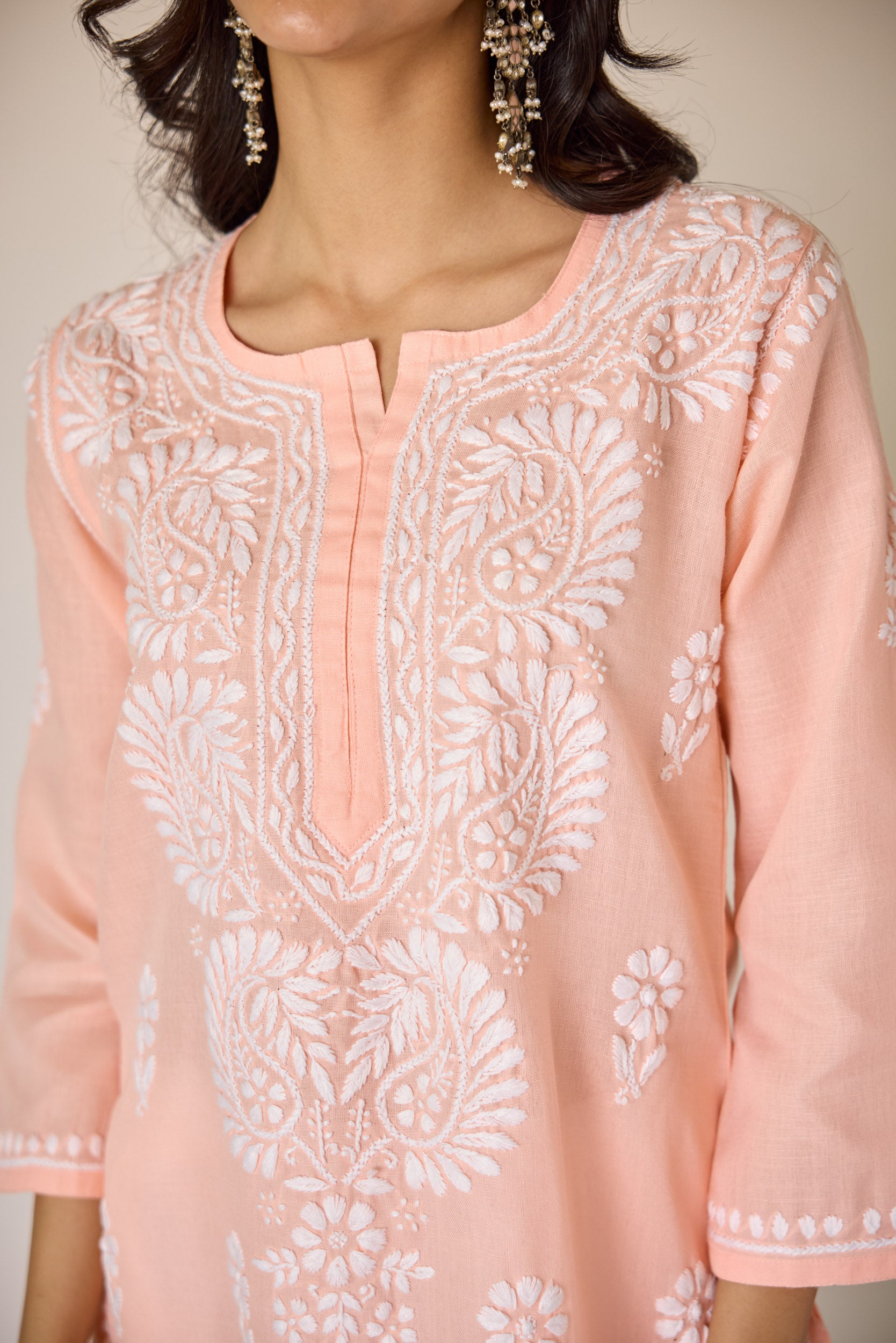 Haifa Peach Hand Embroidered Chikankari Kurta