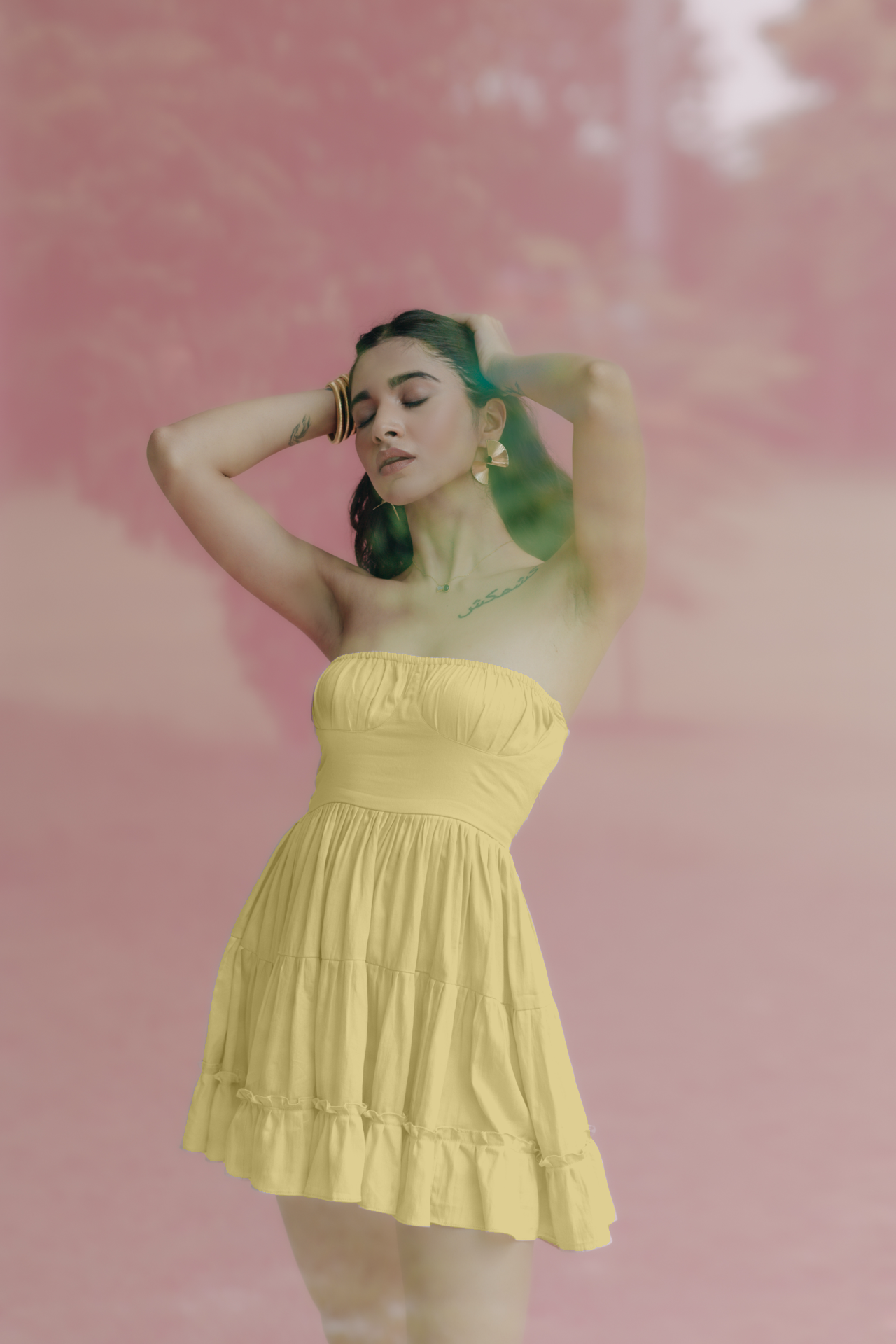 Sabrina Lime Yellow Strapless Mini Dress