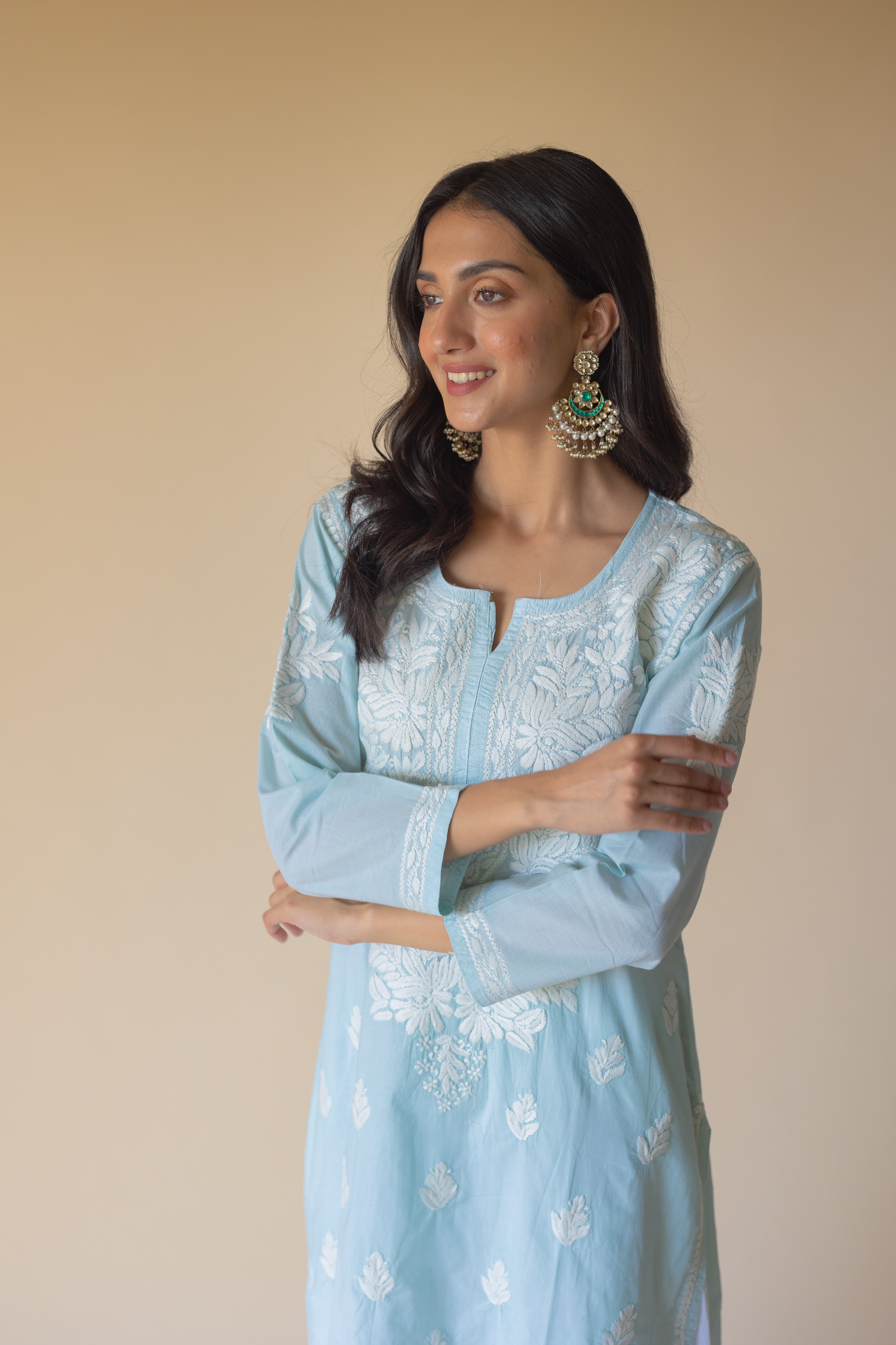 Nazma Cotton Blue Hand Embroidered Chikankari Kurta