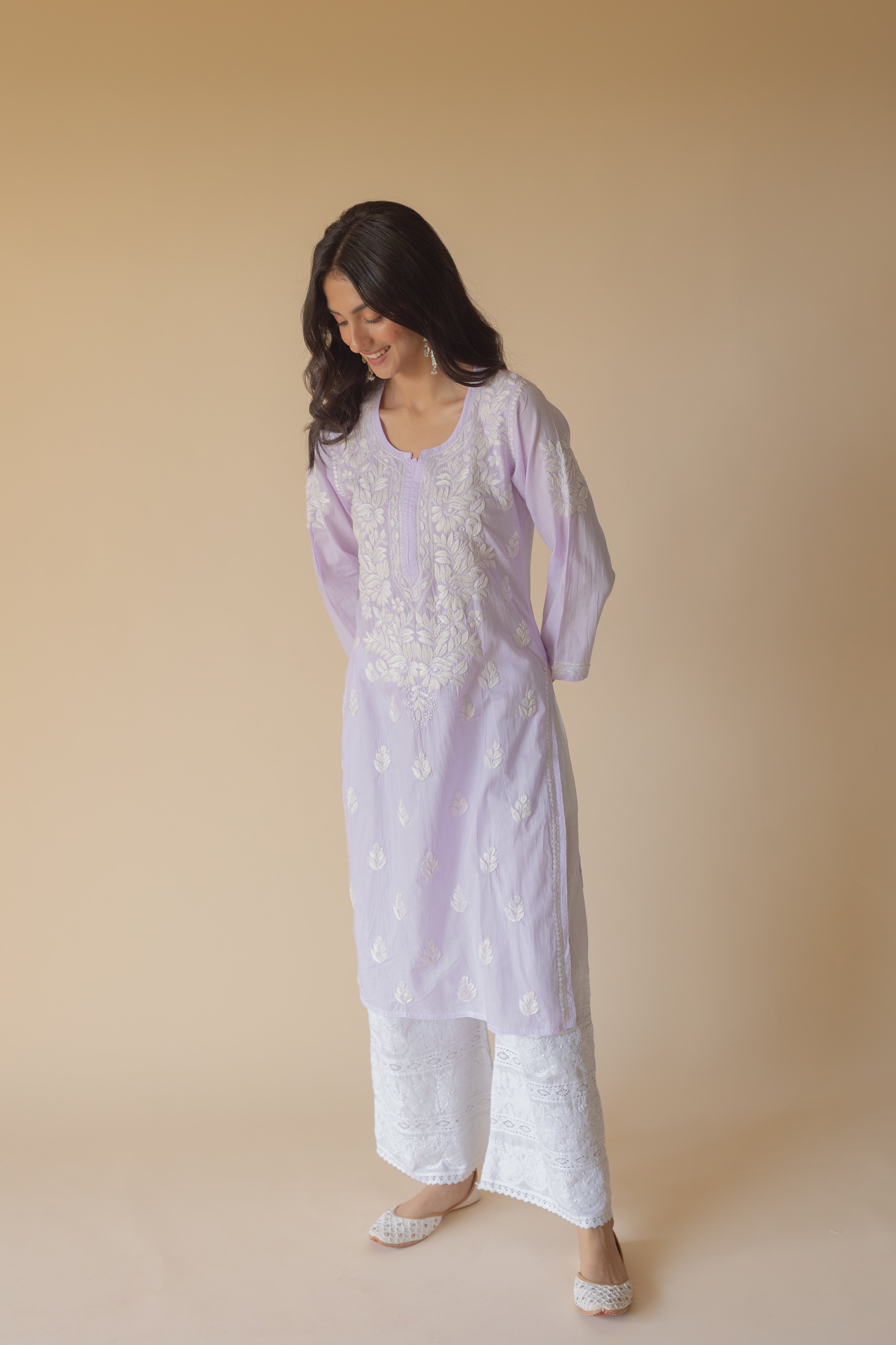 Yumna Cotton Lilac Hand Embroidered Chikankari Kurta