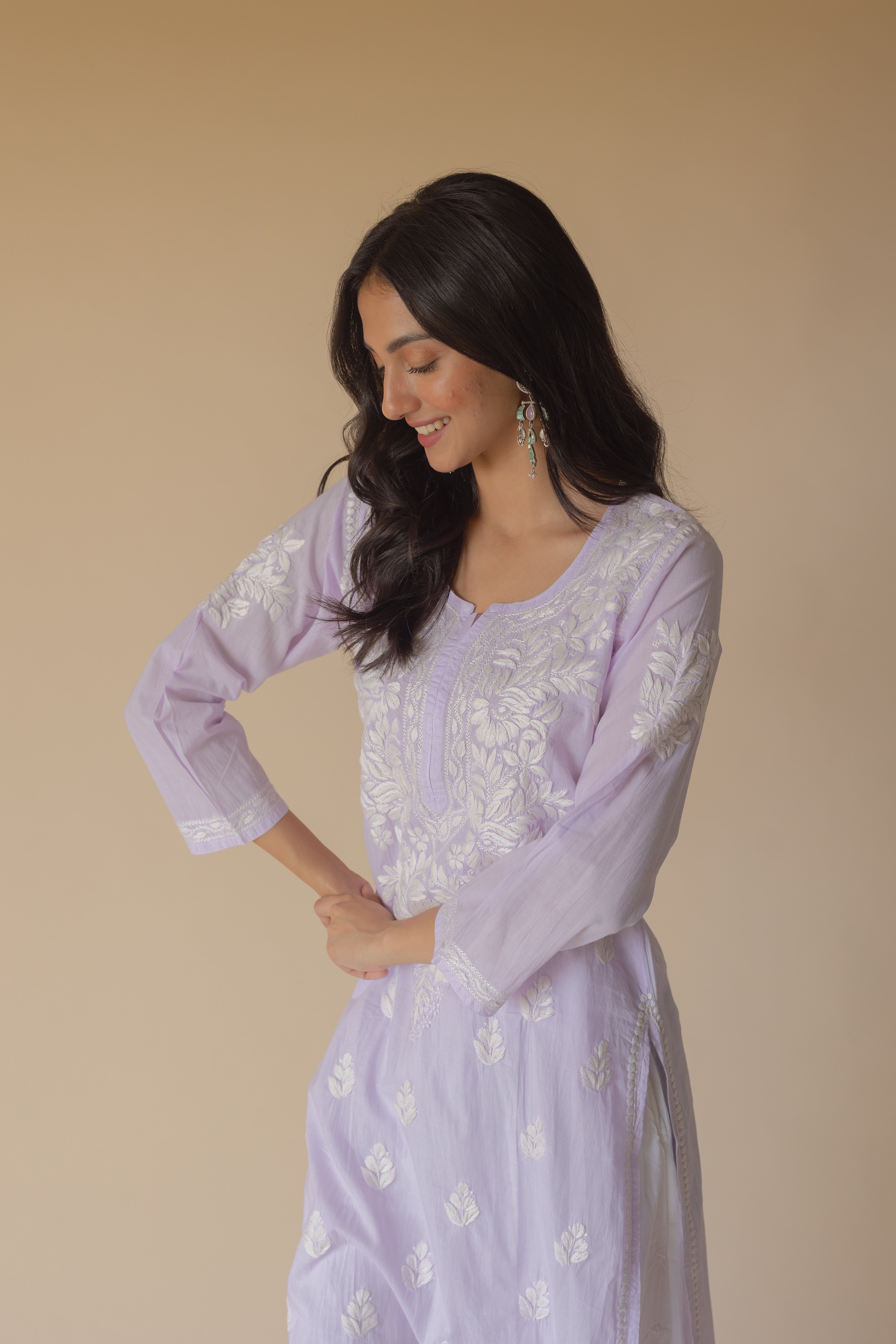 Yumna Cotton Lilac Hand Embroidered Chikankari Kurta