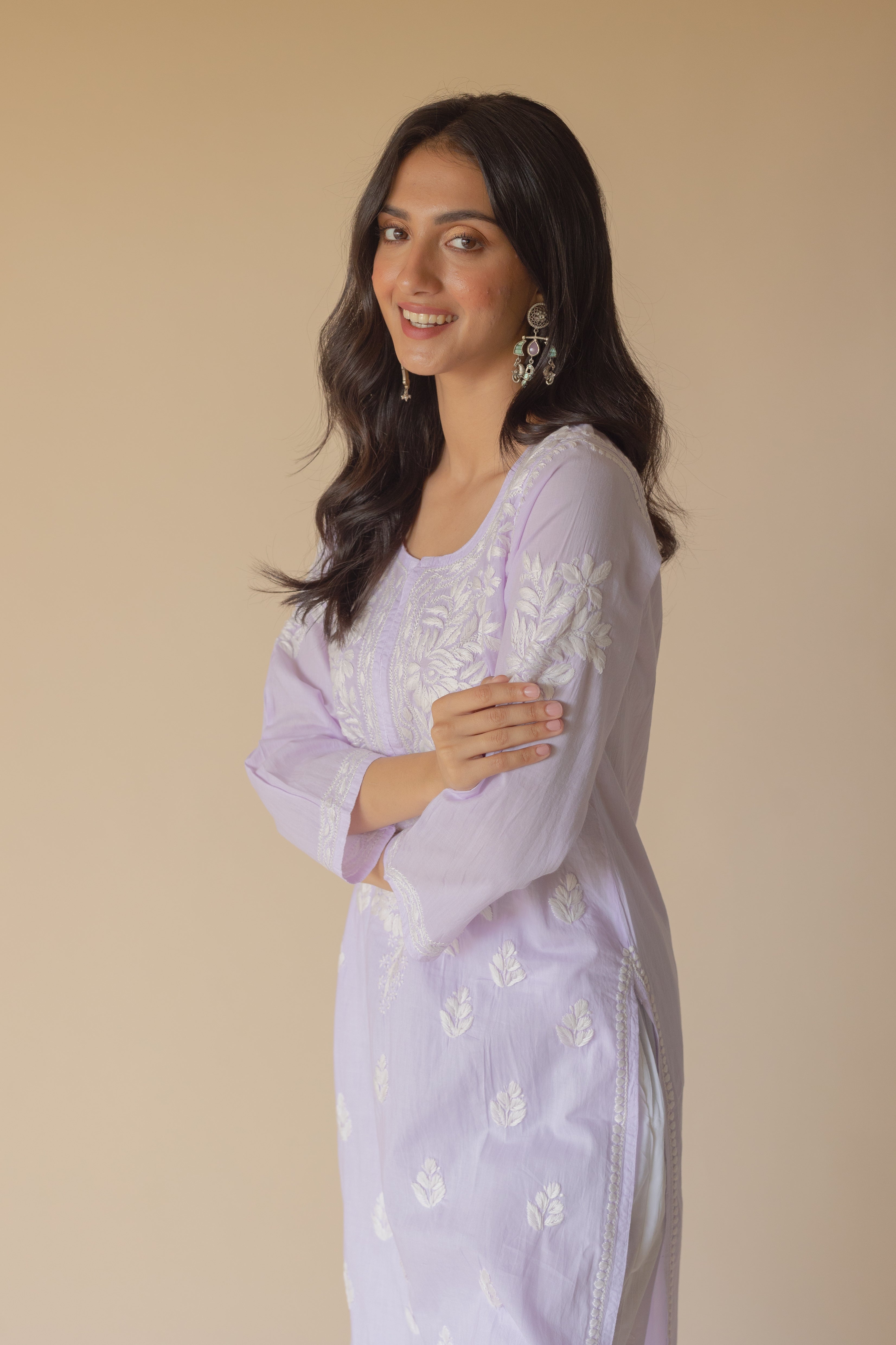 Yumna Cotton Lilac Hand Embroidered Chikankari Kurta