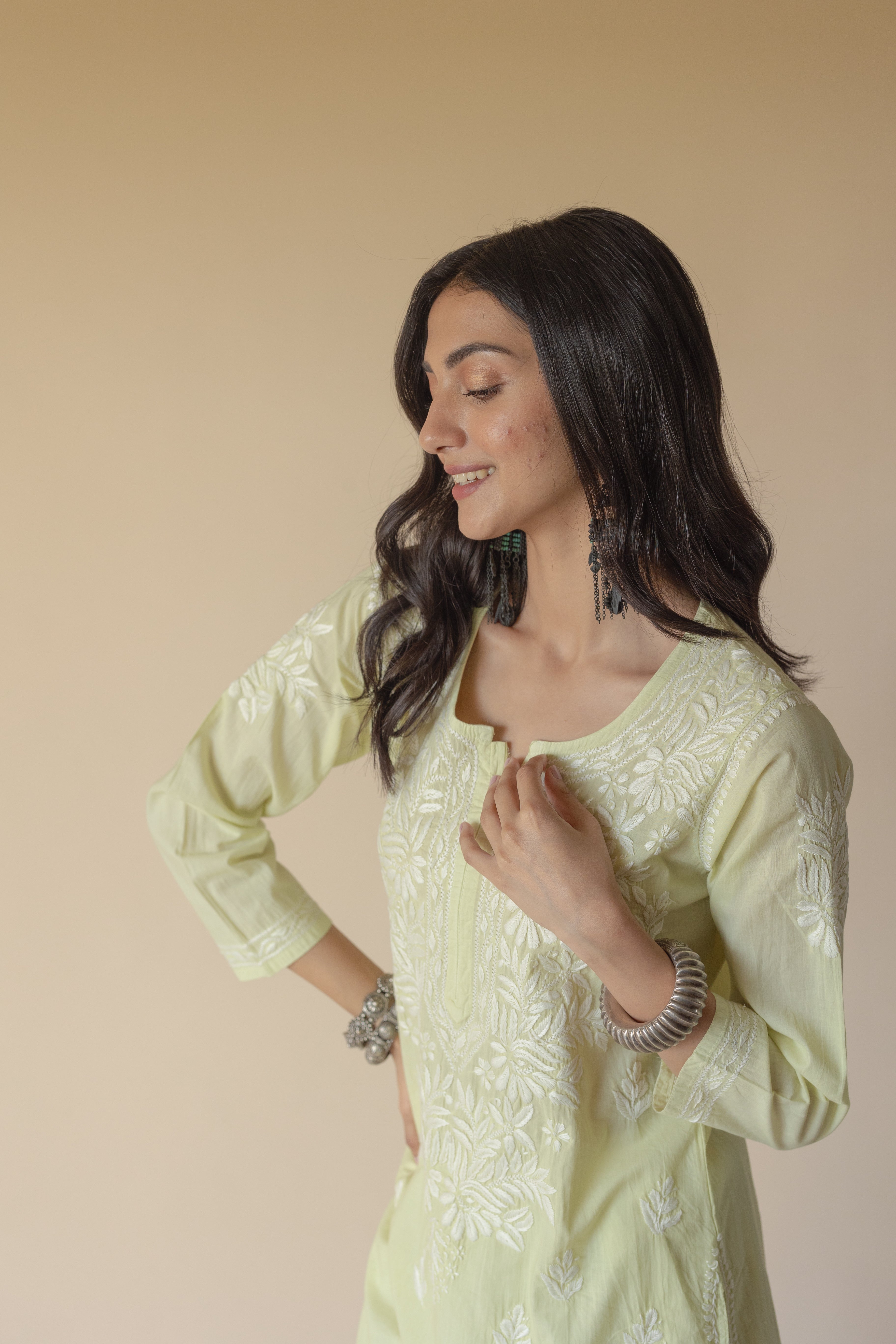 Adara Cotton Green Hand Embroidered Chikankari Kurta