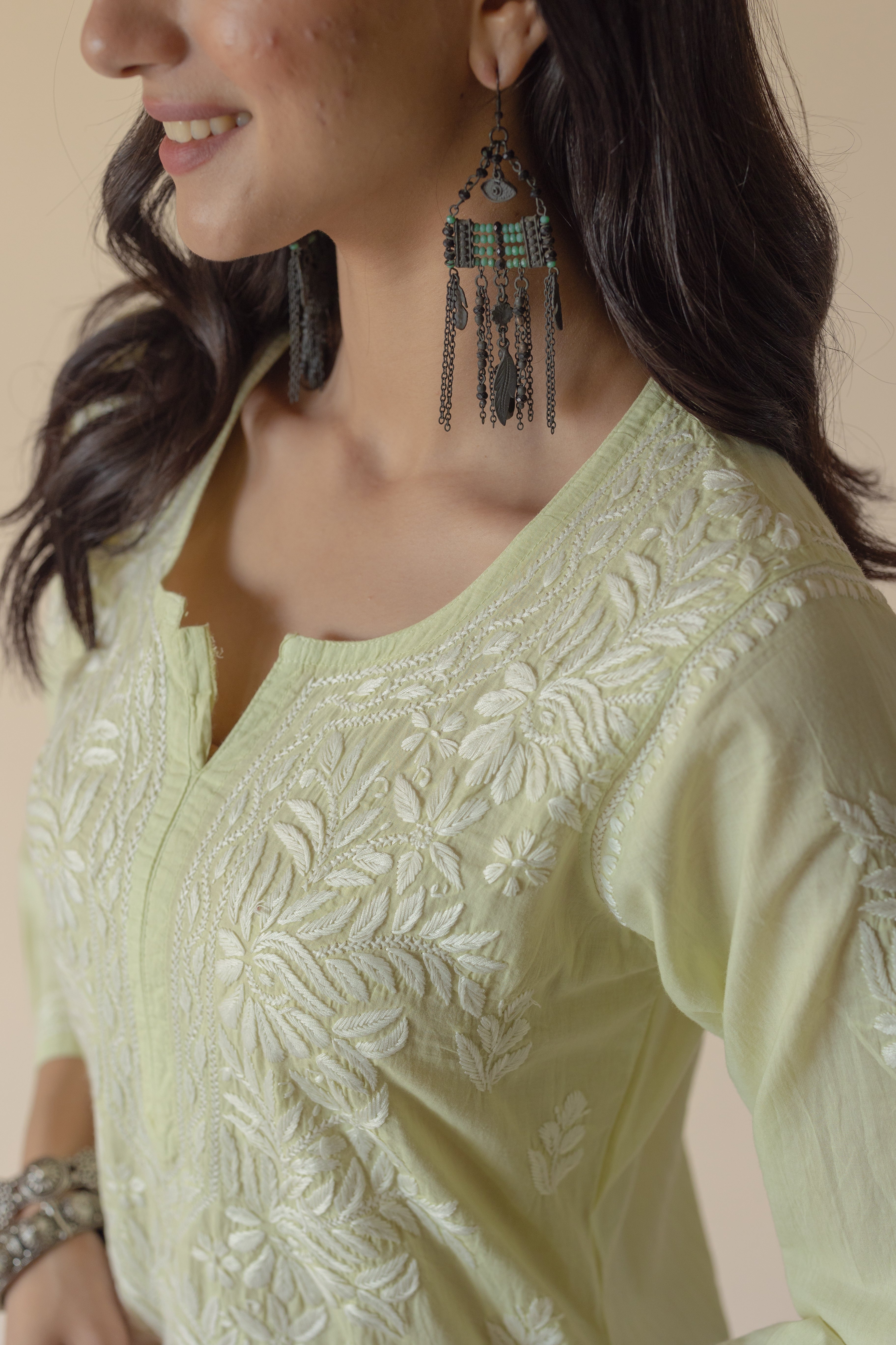 Adara Cotton Green Hand Embroidered Chikankari Kurta