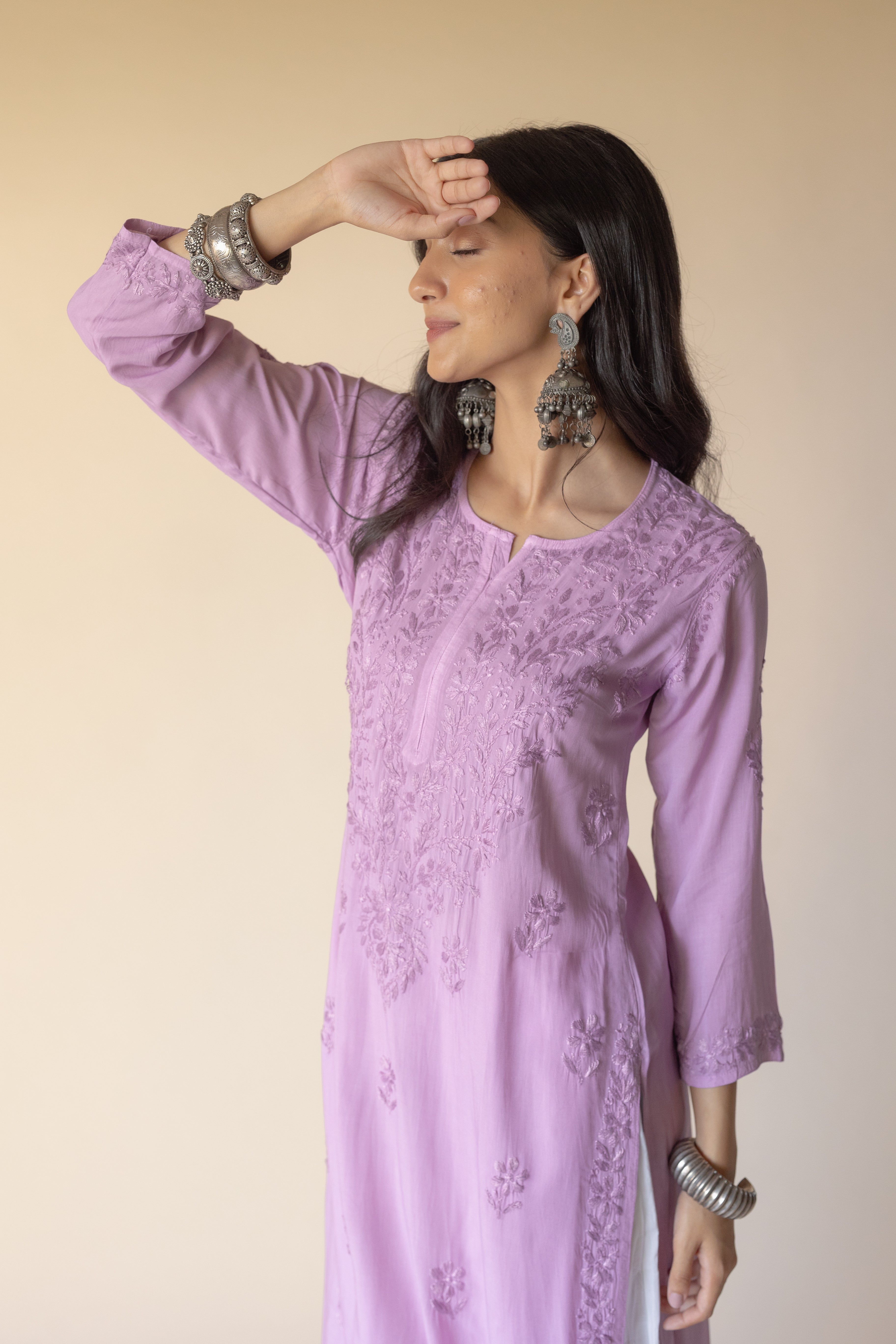 Erum Purple Modal Hand Embroidered Chikankari Kurta