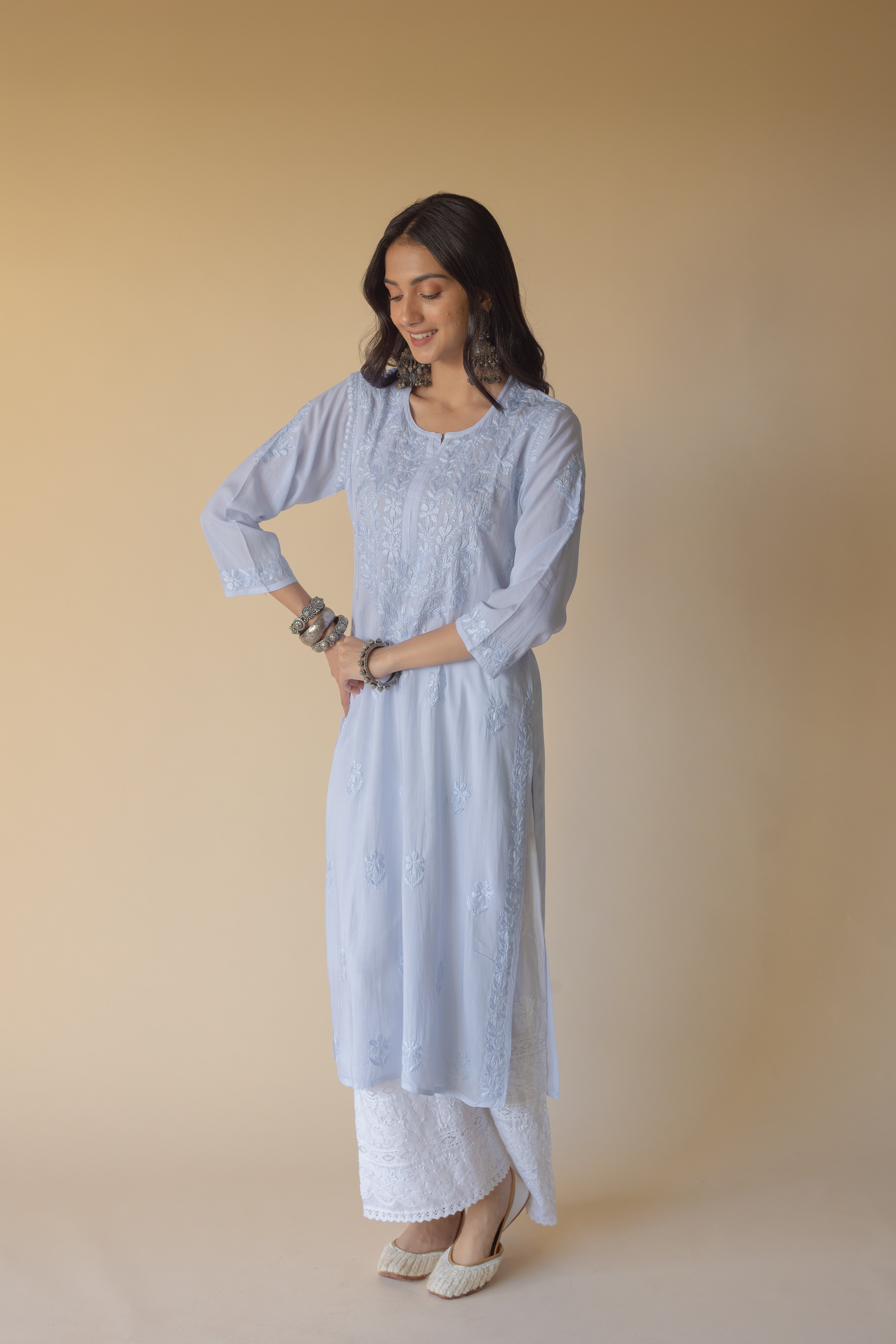 Anisa Blue Modal Hand Embroidered Chikankari Kurta