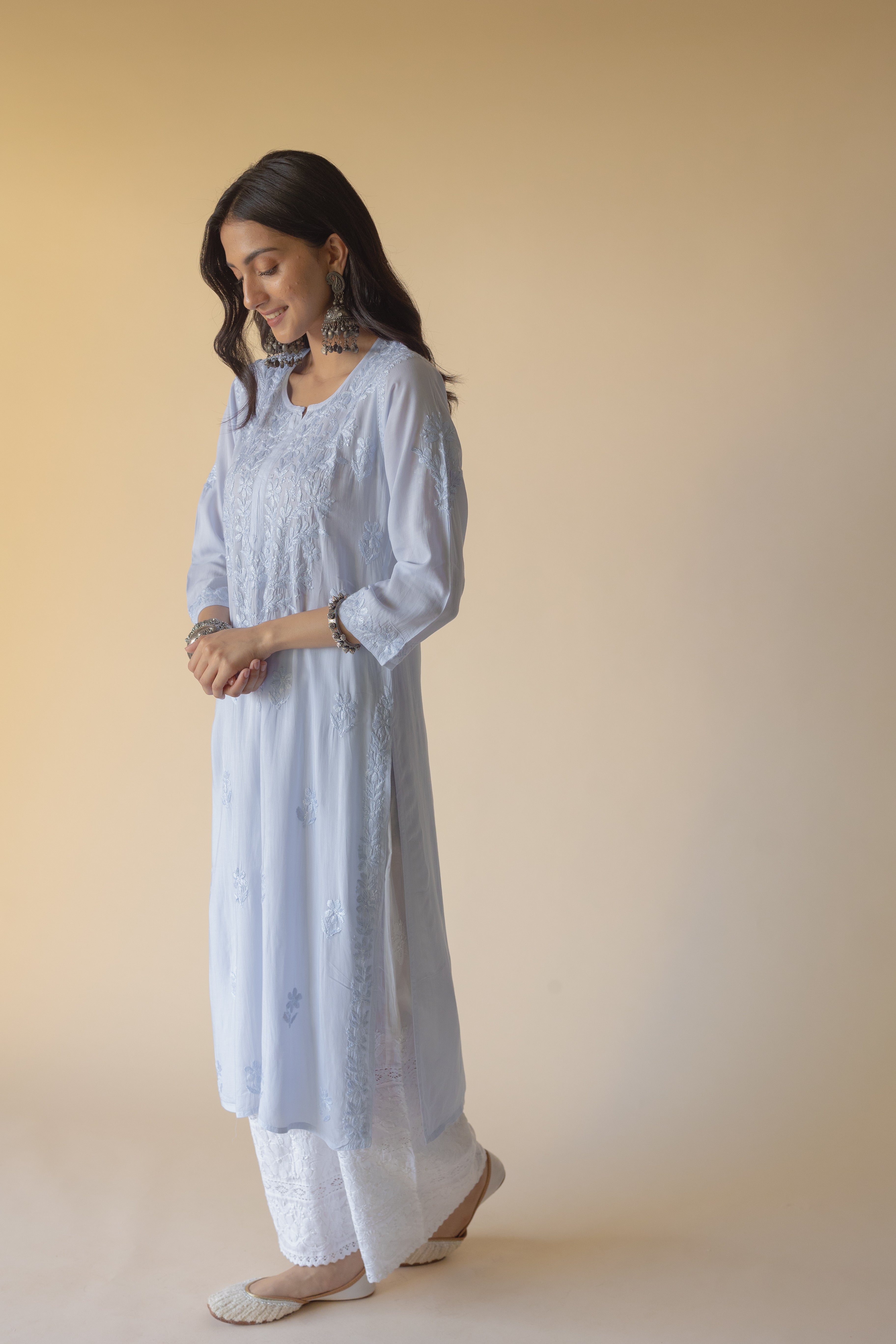 Anisa Blue Modal Hand Embroidered Chikankari Kurta