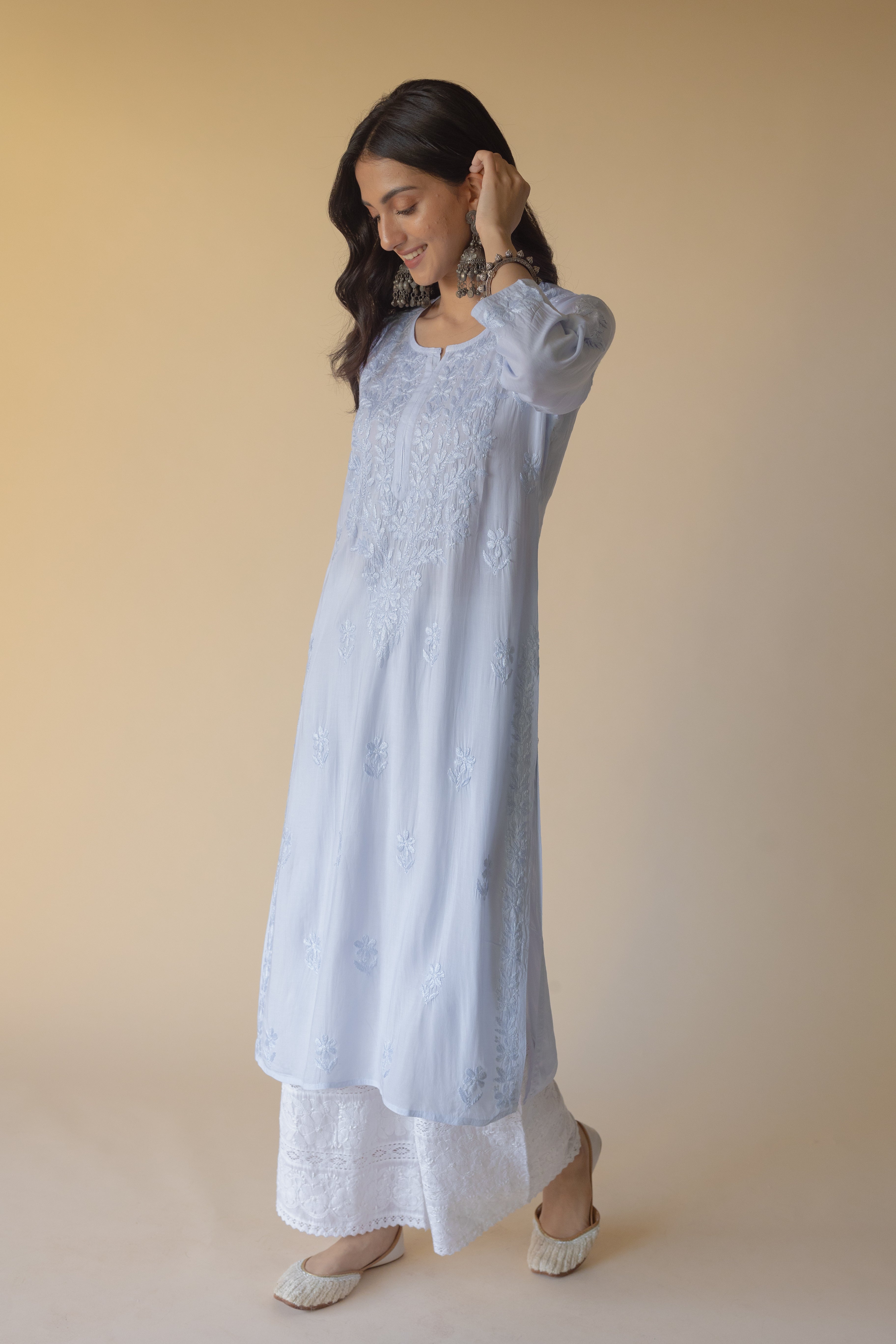 Anisa Blue Modal Hand Embroidered Chikankari Kurta
