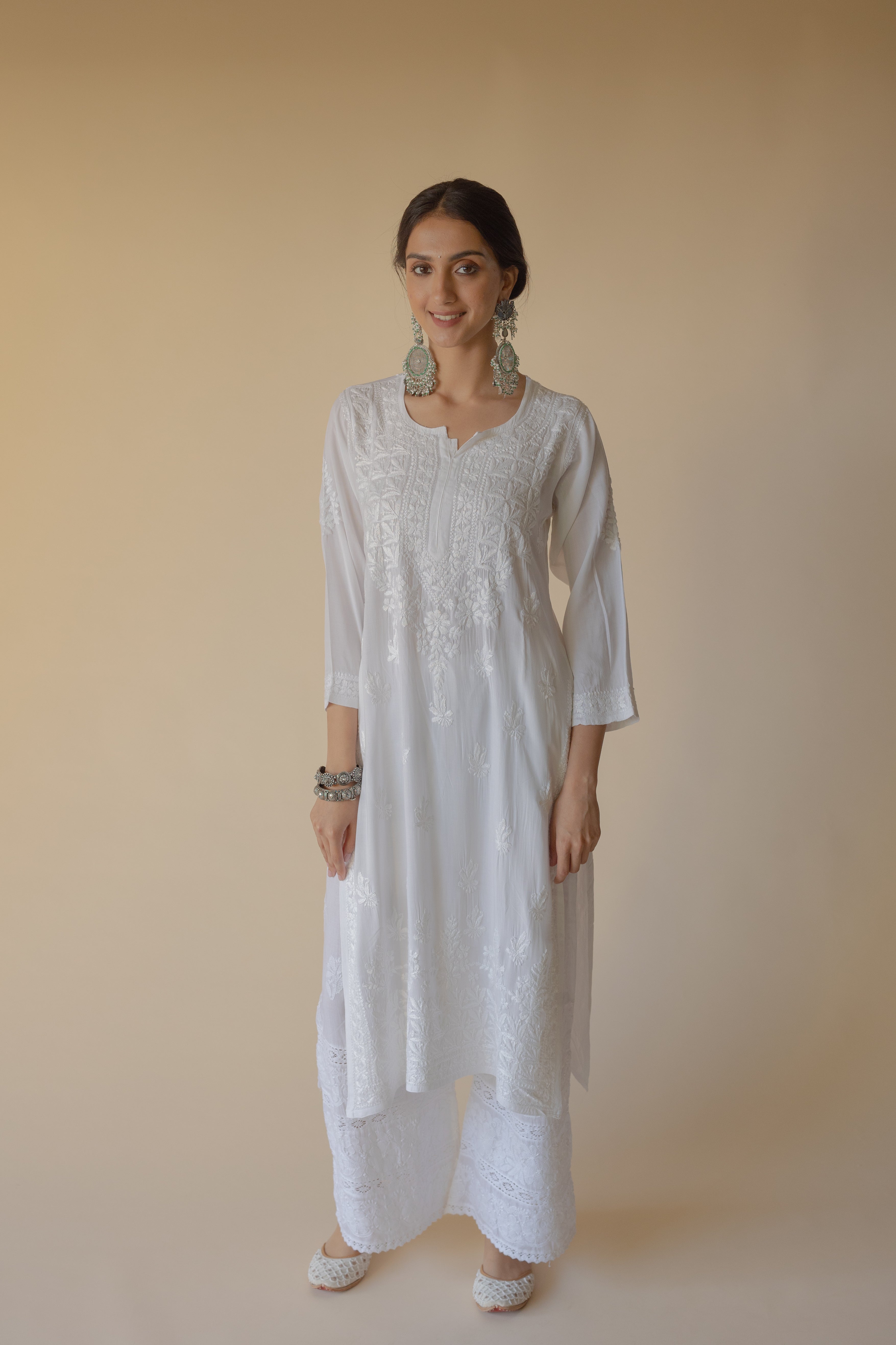 Razina White Modal Heavy Hand Embroidered Chikankari Kurta