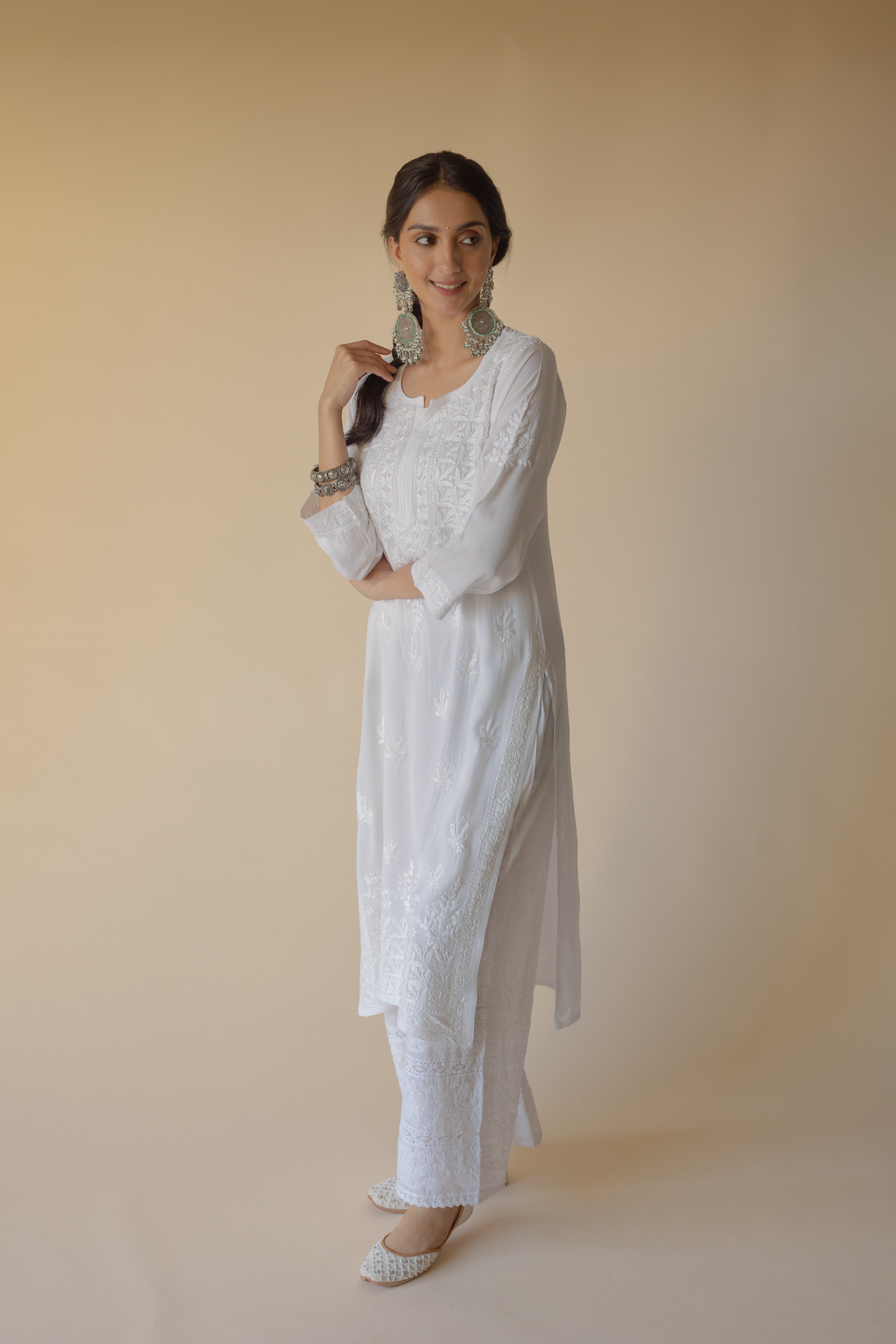 Razina White Modal Heavy Hand Embroidered Chikankari Kurta