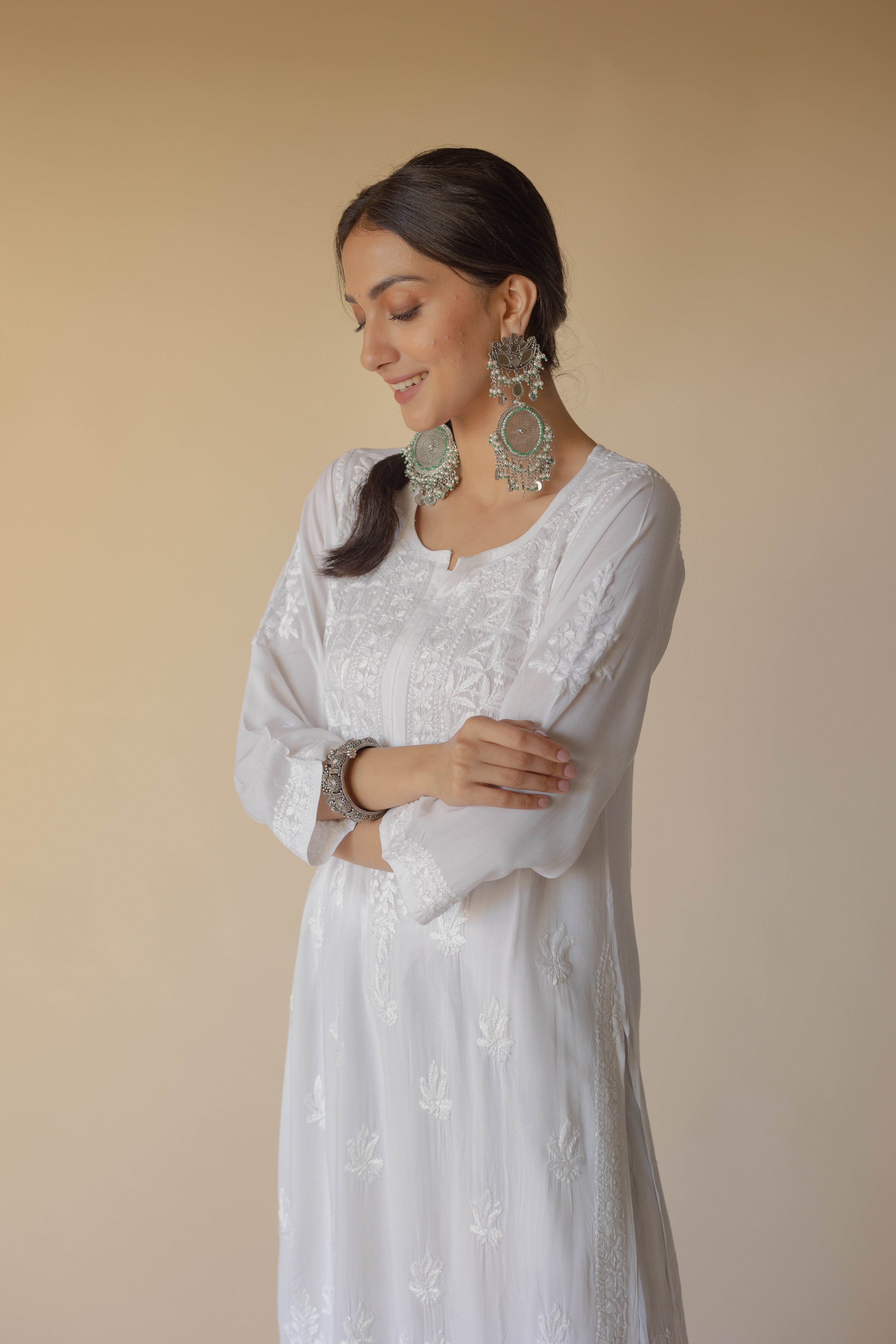 Razina White Modal Heavy Hand Embroidered Chikankari Kurta