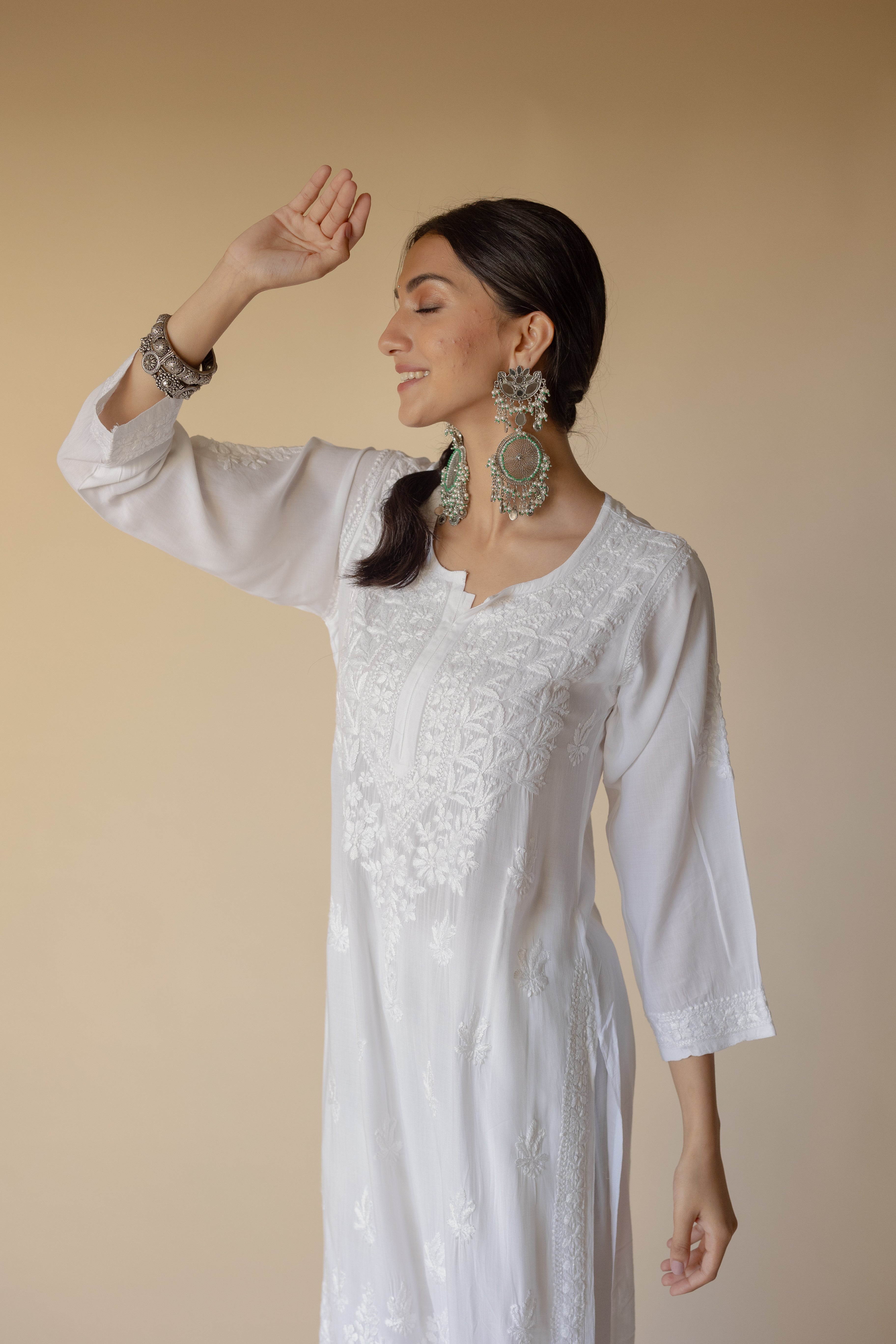 Razina White Modal Heavy Hand Embroidered Chikankari Kurta