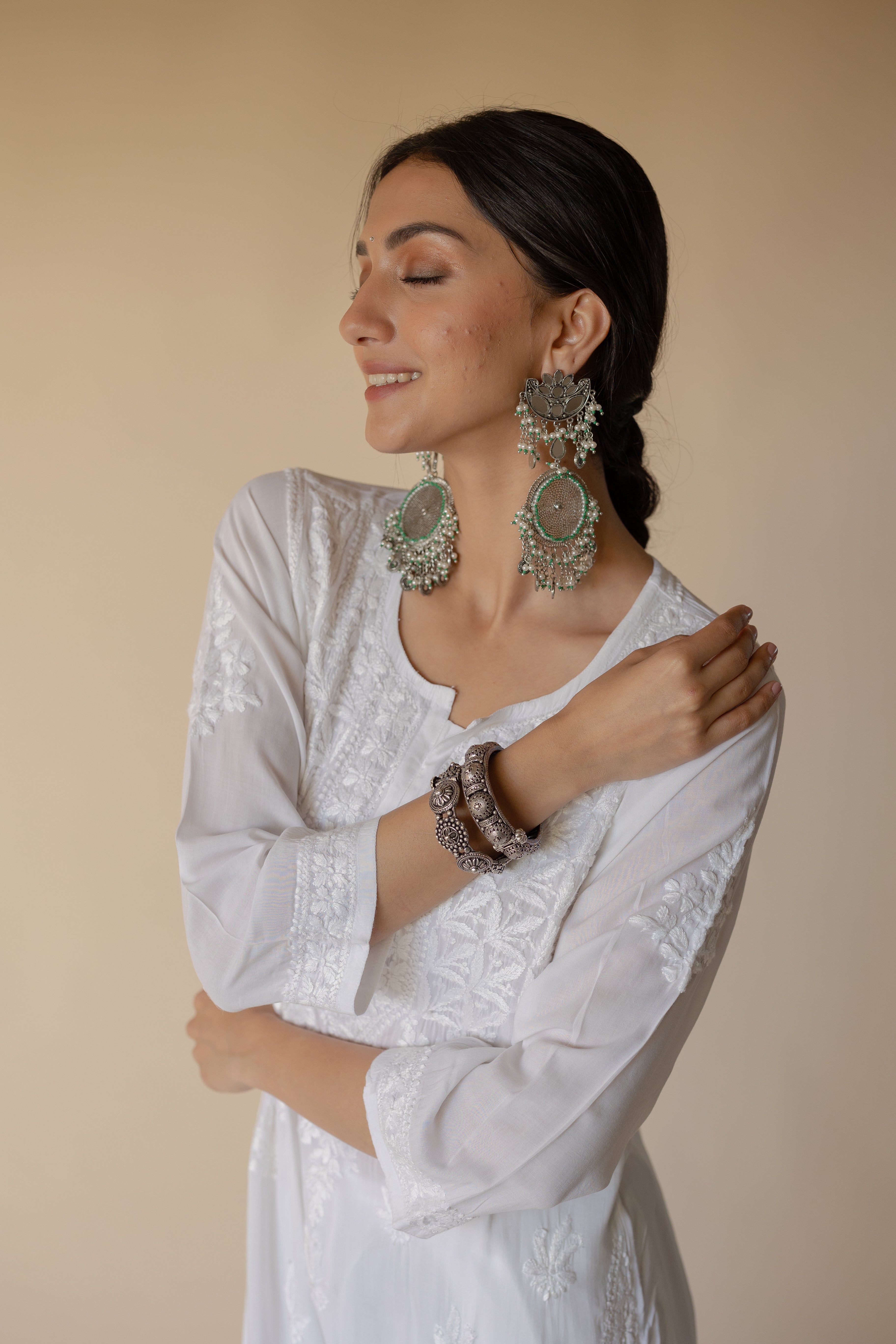 Razina White Modal Heavy Hand Embroidered Chikankari Kurta