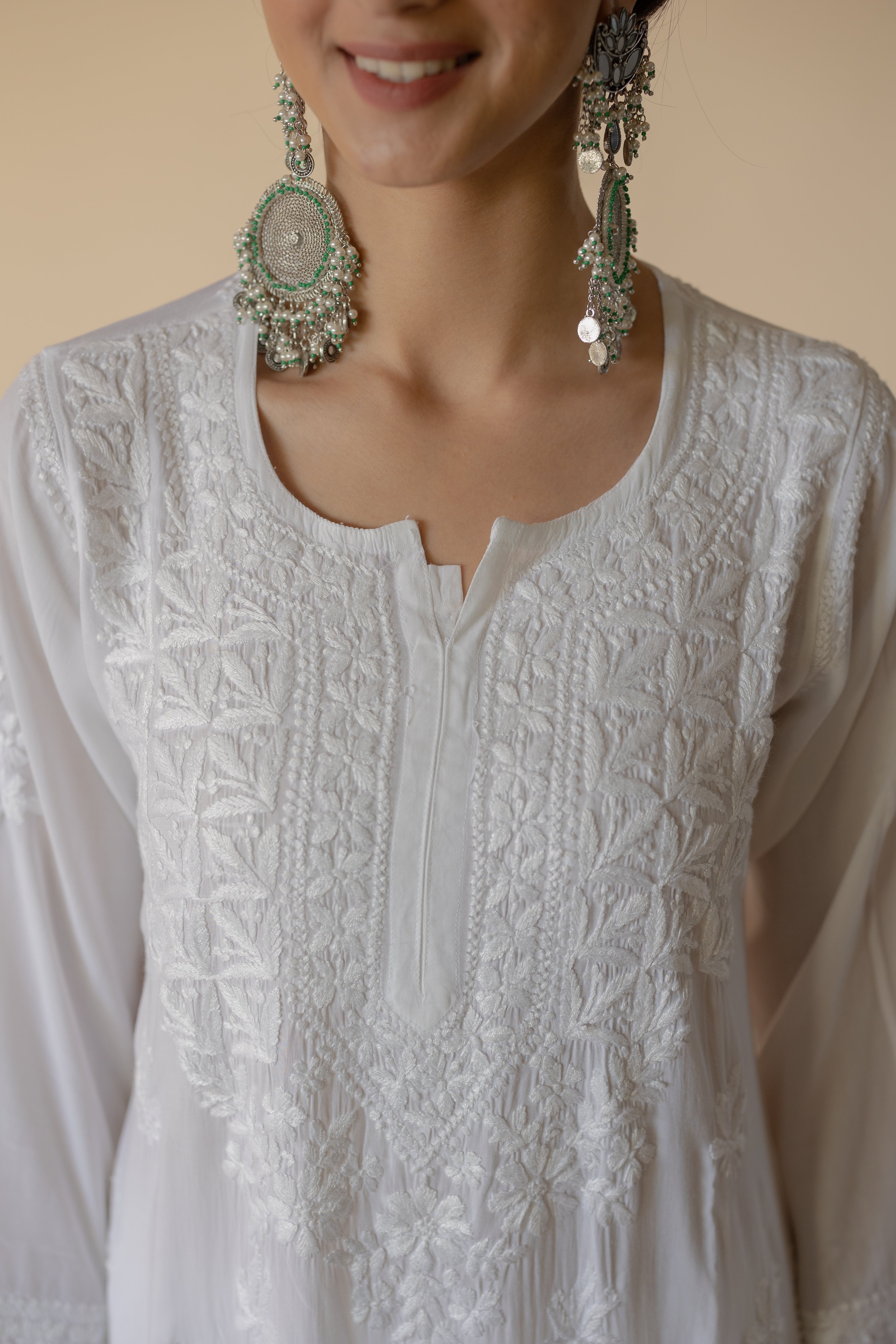 Razina White Modal Heavy Hand Embroidered Chikankari Kurta