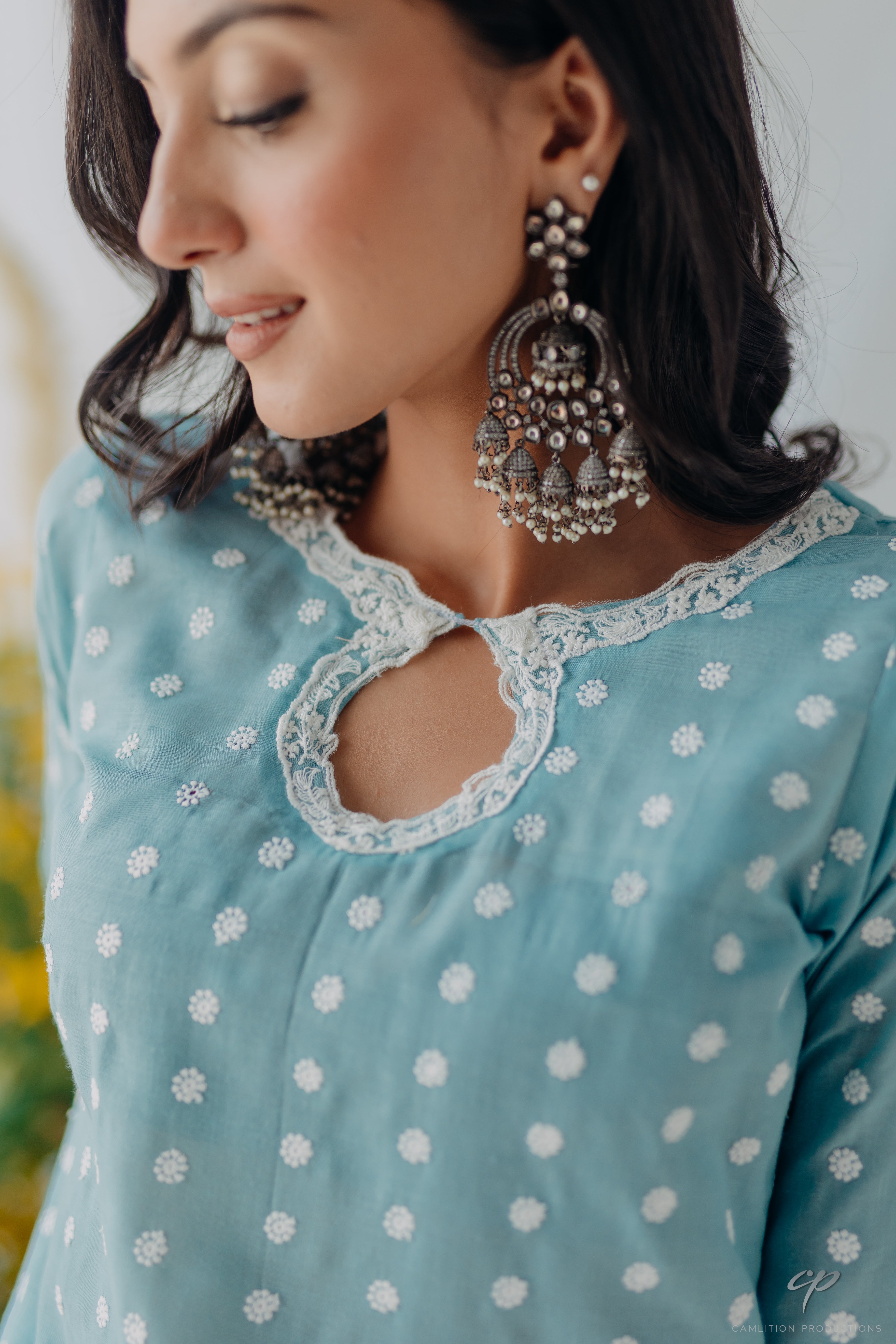 Seher Blue Embroidered Mulmul Kurta