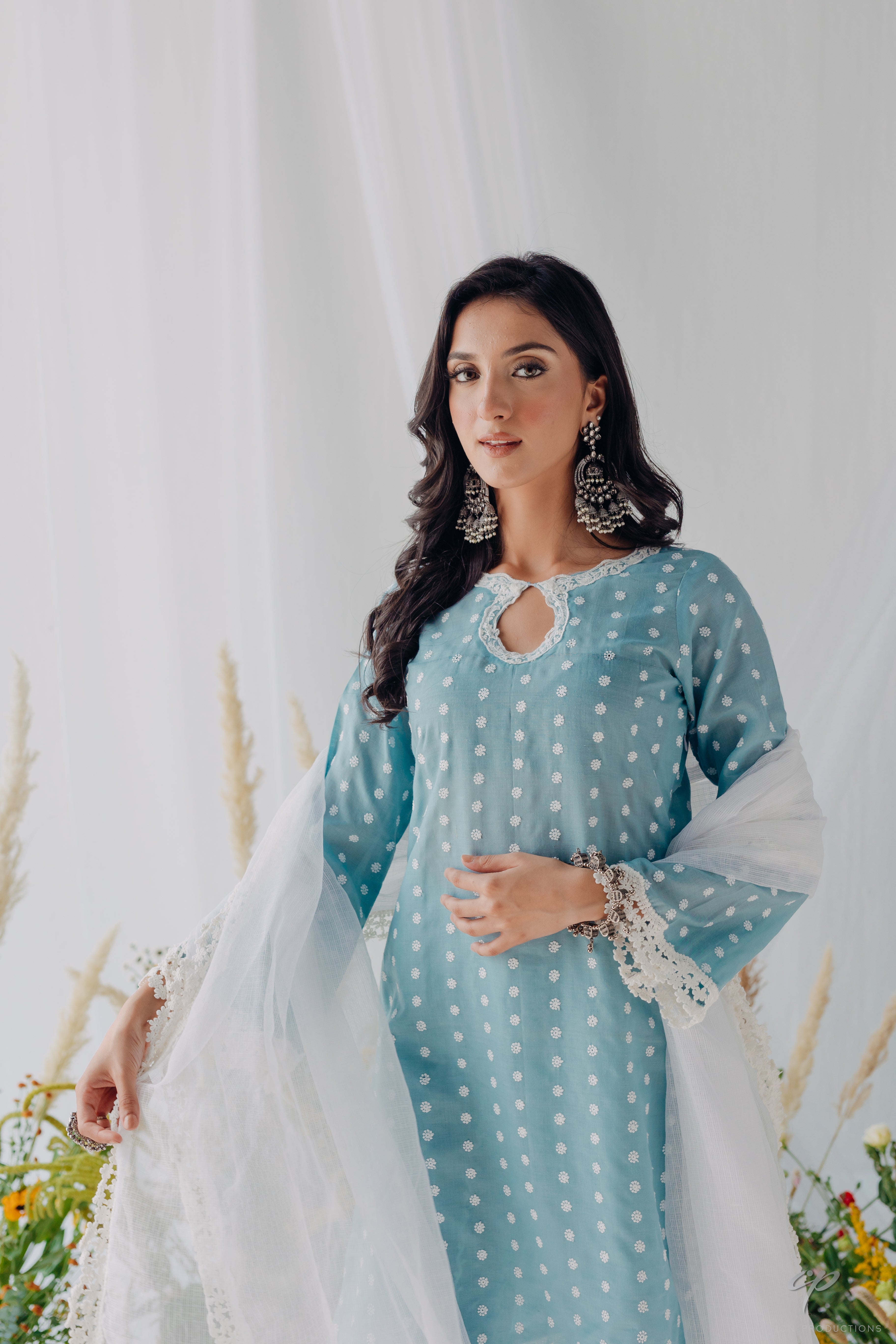 Seher Blue Embroidered Mulmul Kurta