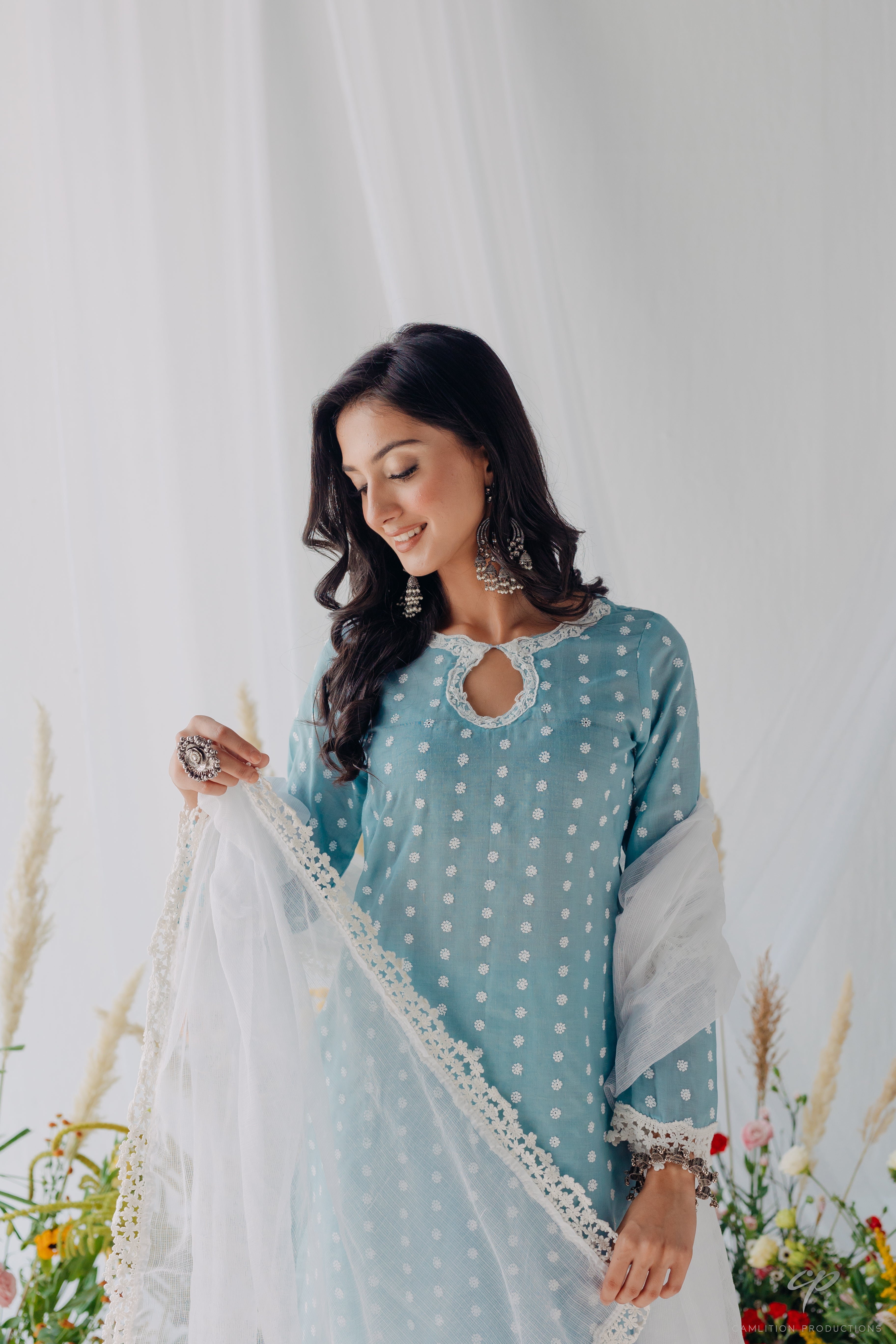 Seher Blue Embroidered Mulmul Kurta