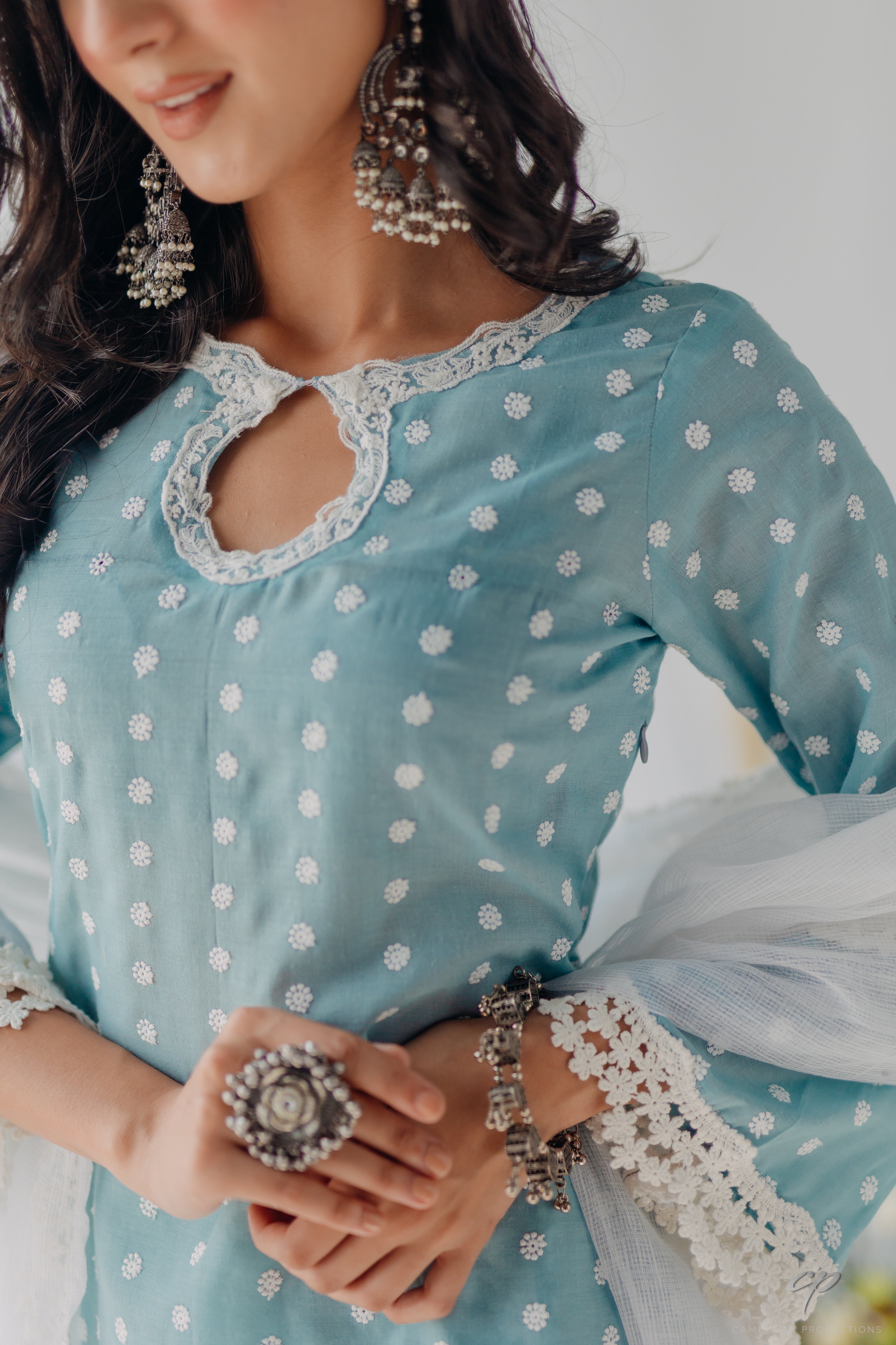 Seher Blue Embroidered Mulmul Kurta